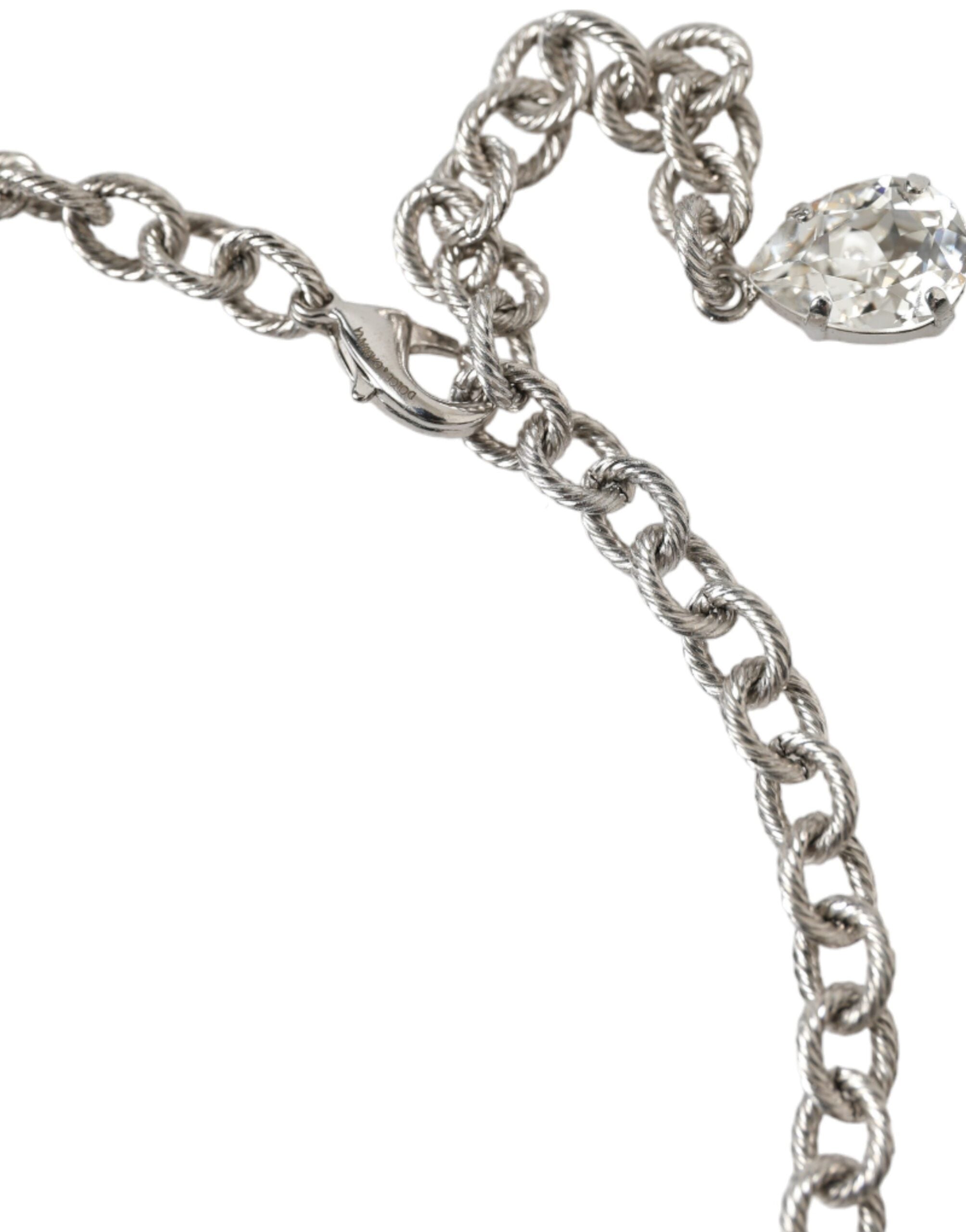 Dolce & Gabbana Brass Crystal Roses Pendants Silver Clear Necklace Glam Steals