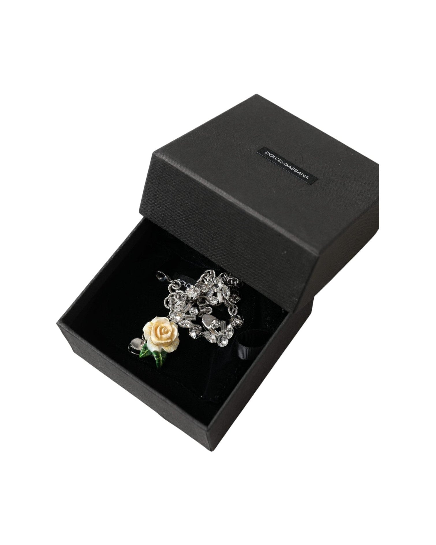 Dolce & Gabbana Brass Crystal Roses Pendants Silver Clear Necklace Glam Steals