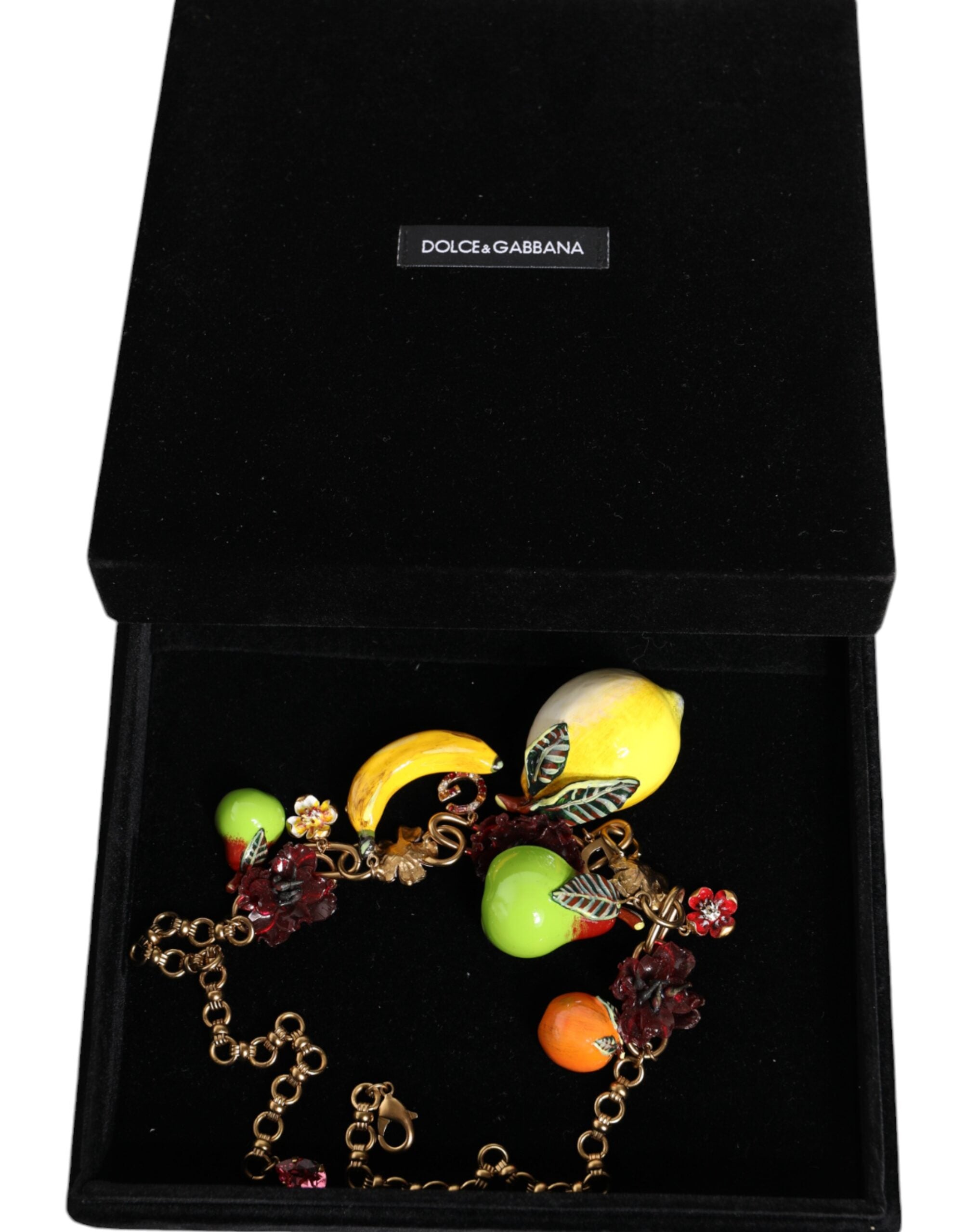 Dolce & Gabbana Brass Fruit Pendants Flowers Crystal Logo Gold Necklace Glam Steals