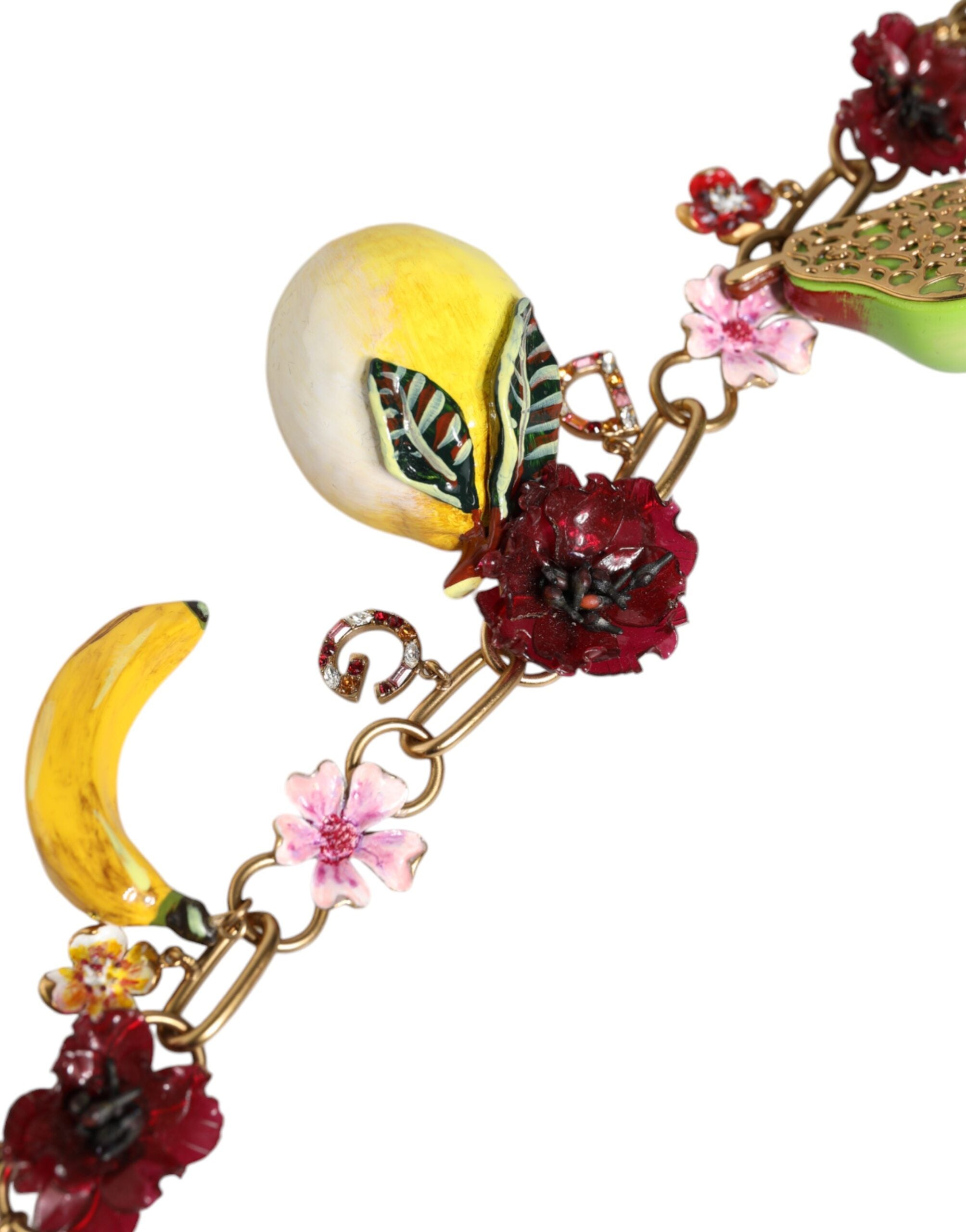 Dolce & Gabbana Brass Fruit Pendants Flowers Crystal Logo Gold Necklace Glam Steals