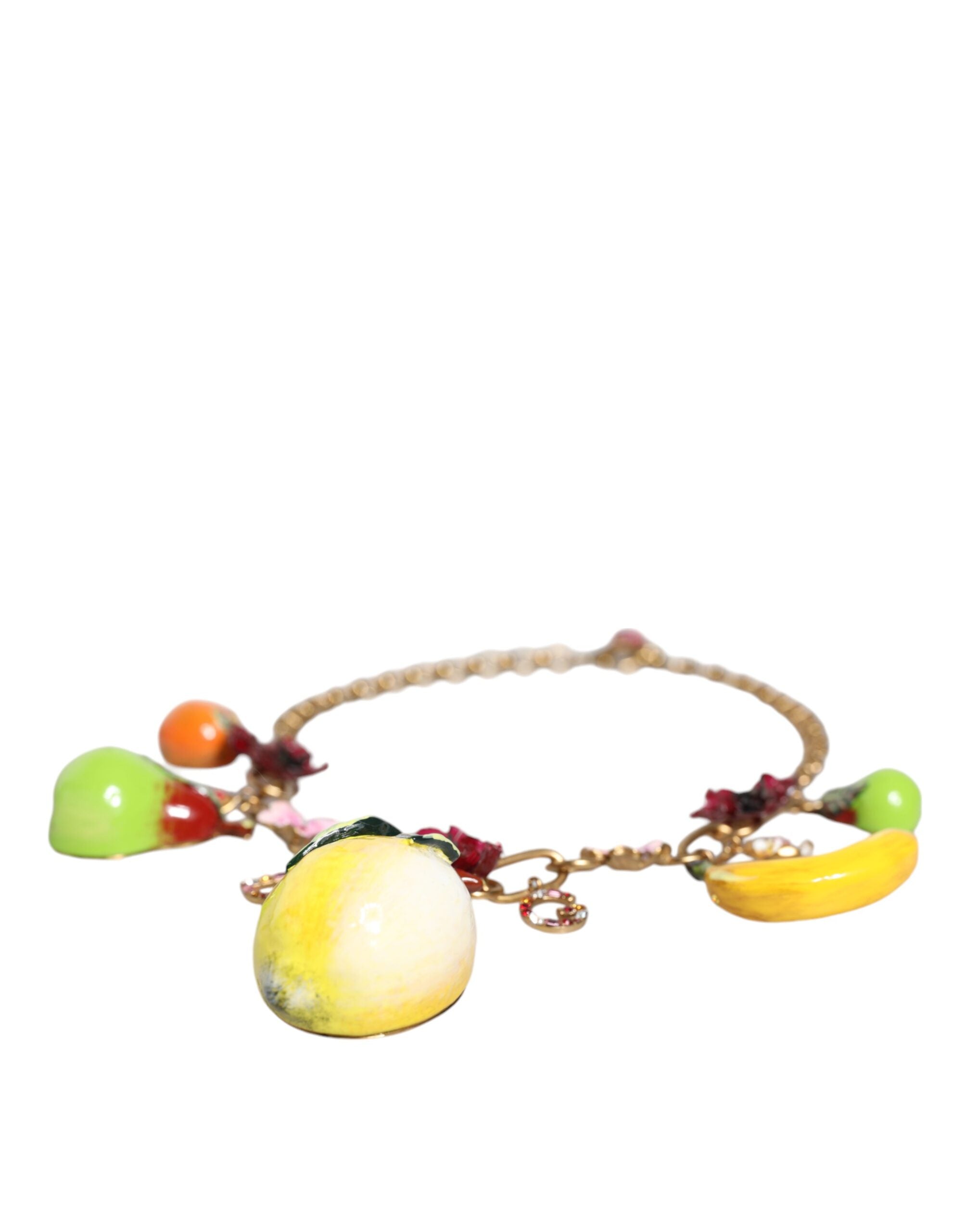 Dolce & Gabbana Brass Fruit Pendants Flowers Crystal Logo Gold Necklace Glam Steals