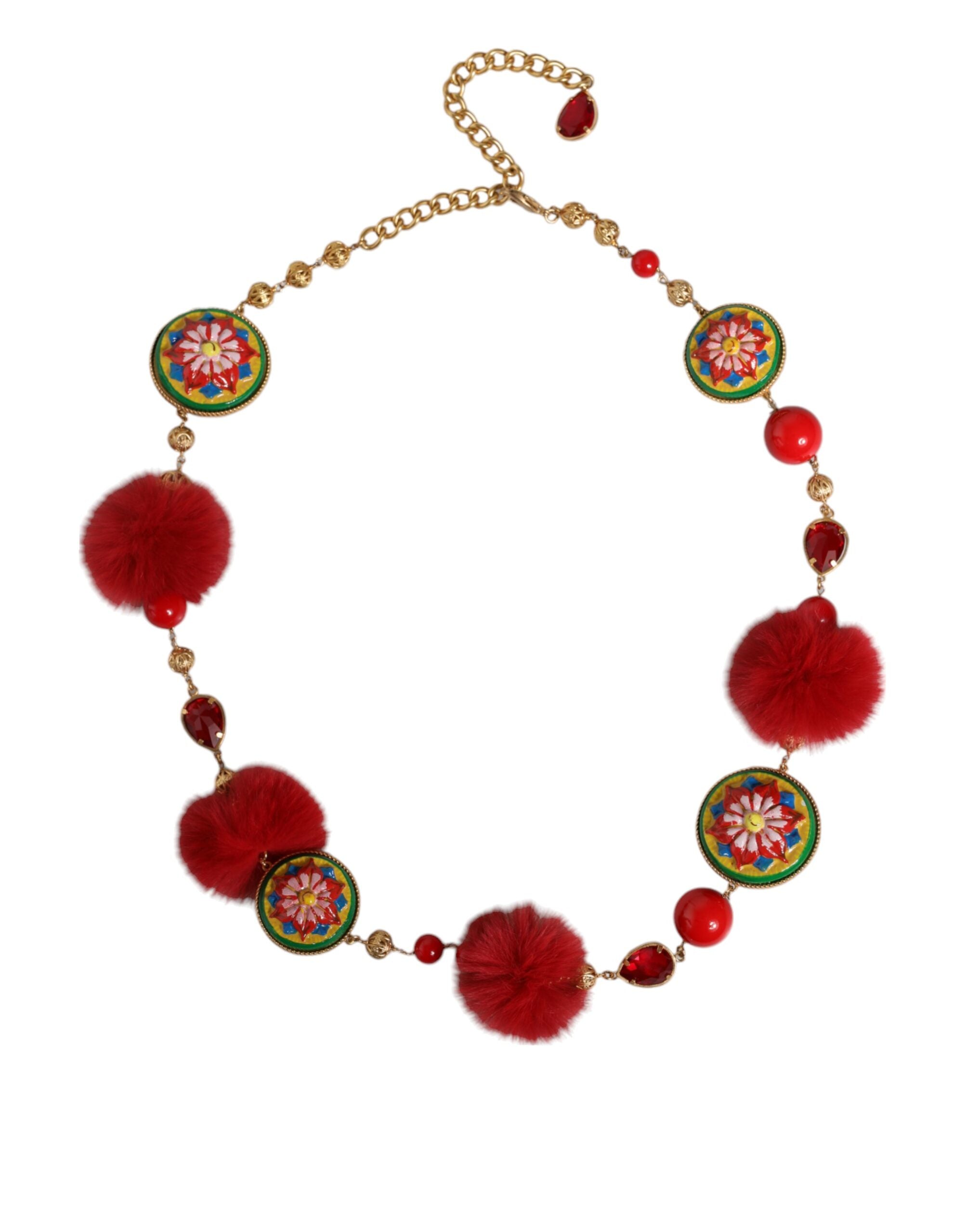 Dolce & Gabbana Brass Fur Crystal Waist Torero Gold Red Belt Glam Steals
