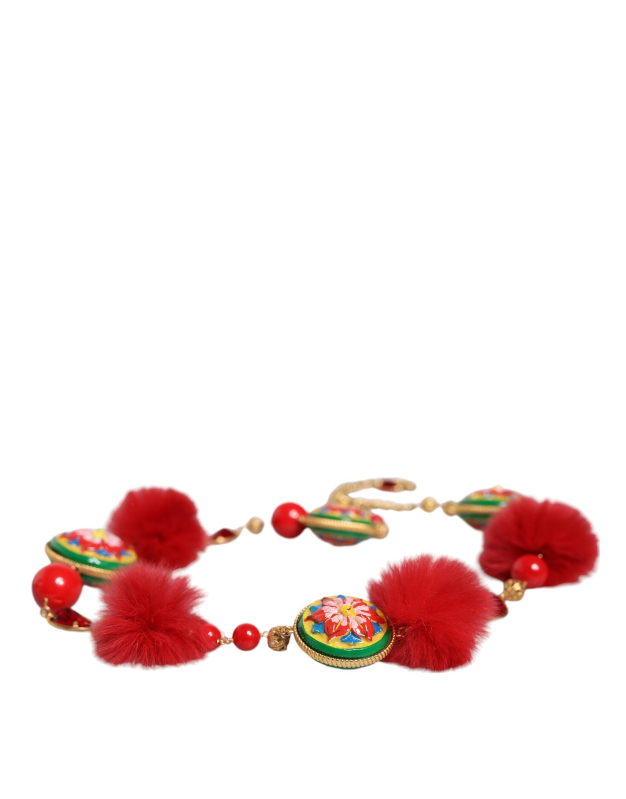 Dolce & Gabbana Brass Fur Crystal Waist Torero Gold Red Belt Glam Steals