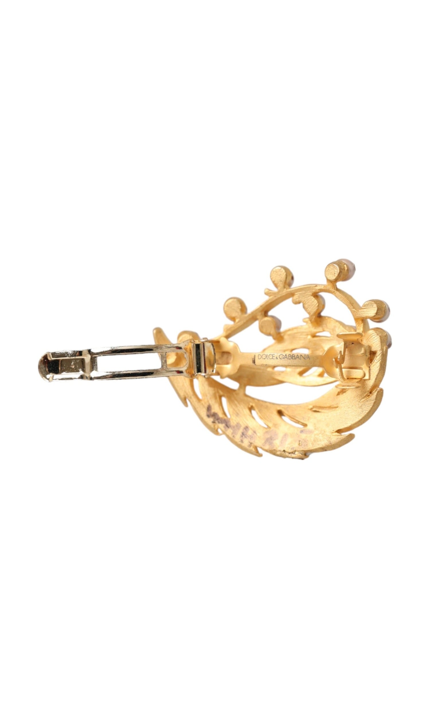 Dolce & Gabbana Brass Leaf Embellished Jewelry Brooch Hair Gold Pin Glam Steals
