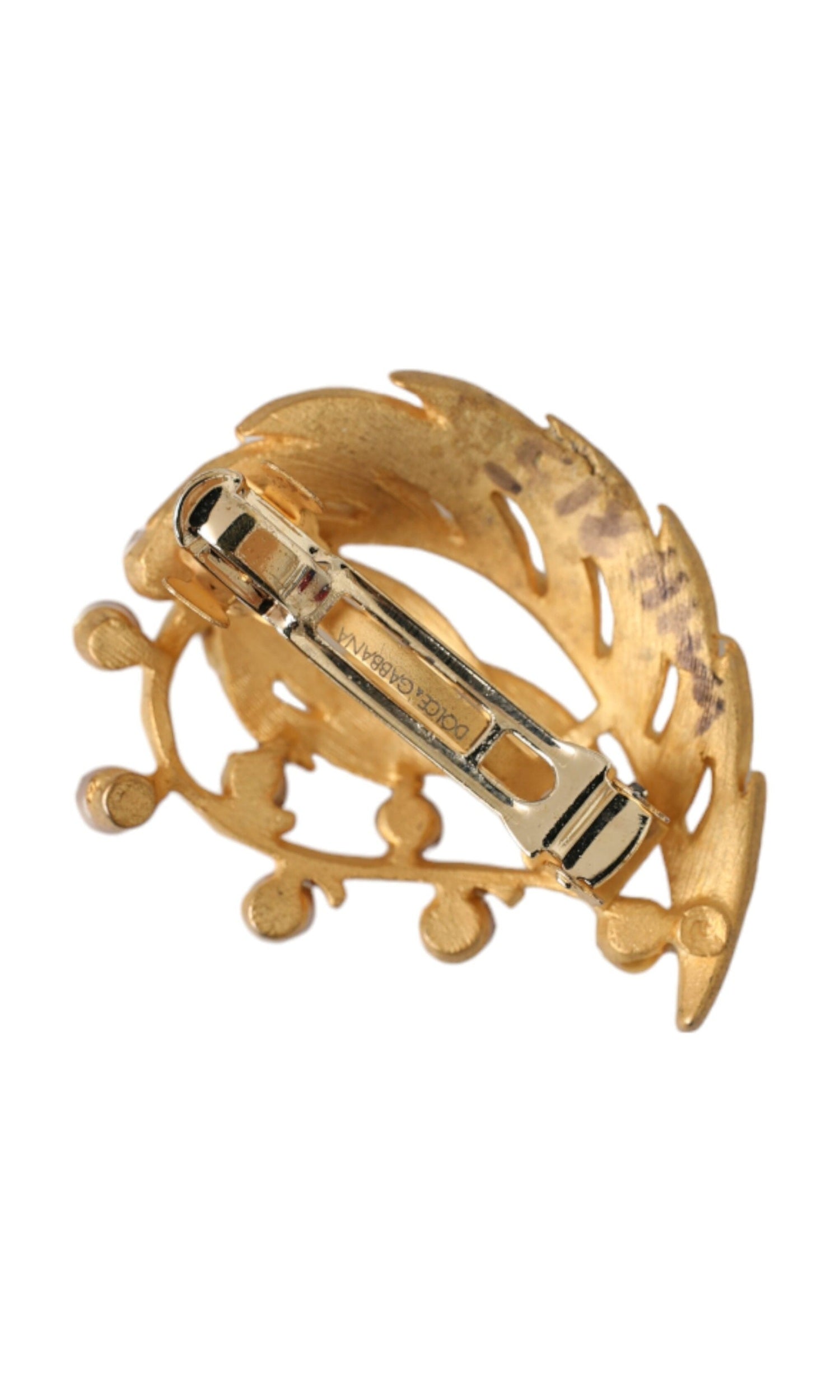 Dolce & Gabbana Brass Leaf Embellished Jewelry Brooch Hair Gold Pin Glam Steals