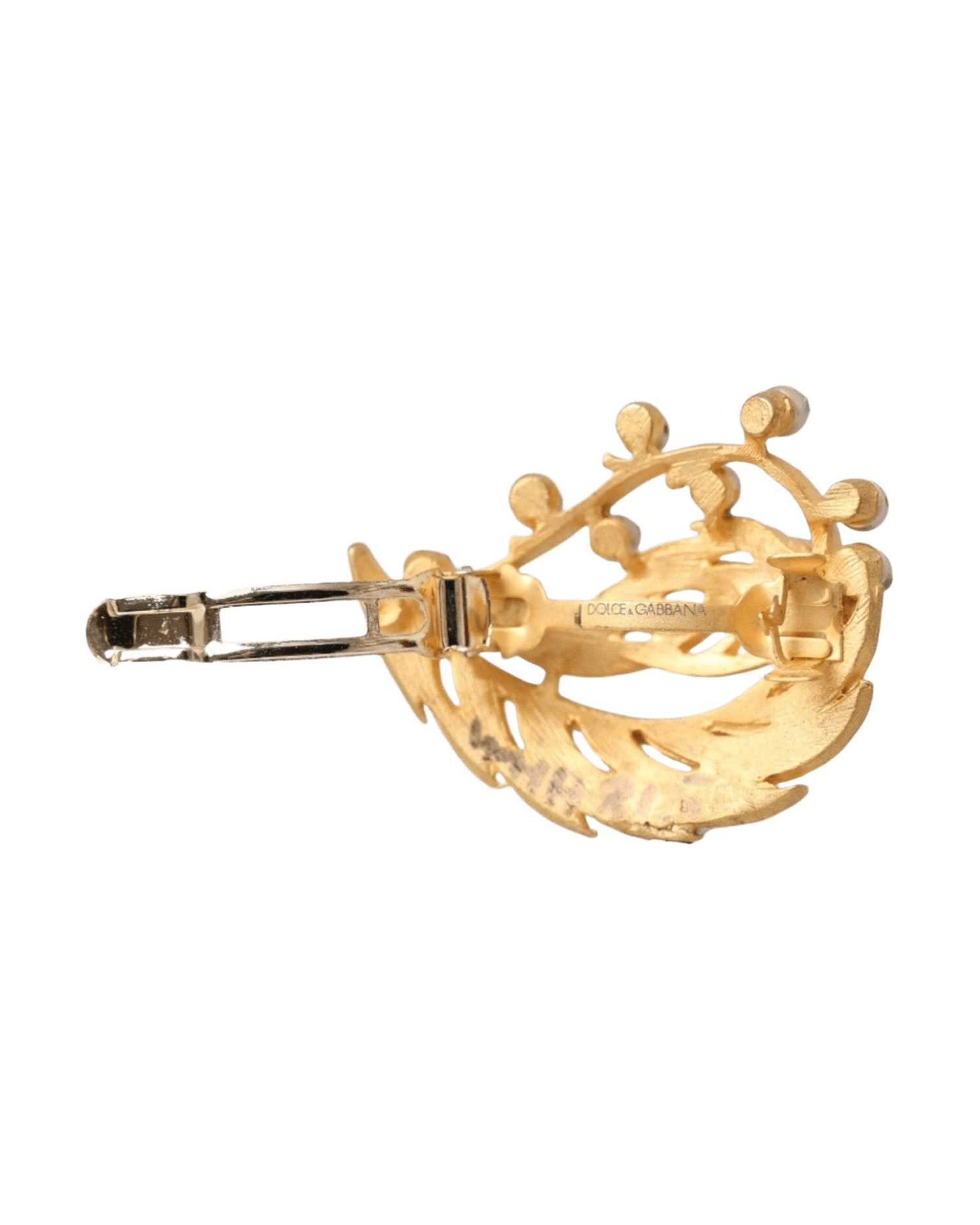 Dolce & Gabbana Gold Brass Leaf Embellished Jewelry Brooch Hair Pin Hair Pins, Claws & Clips