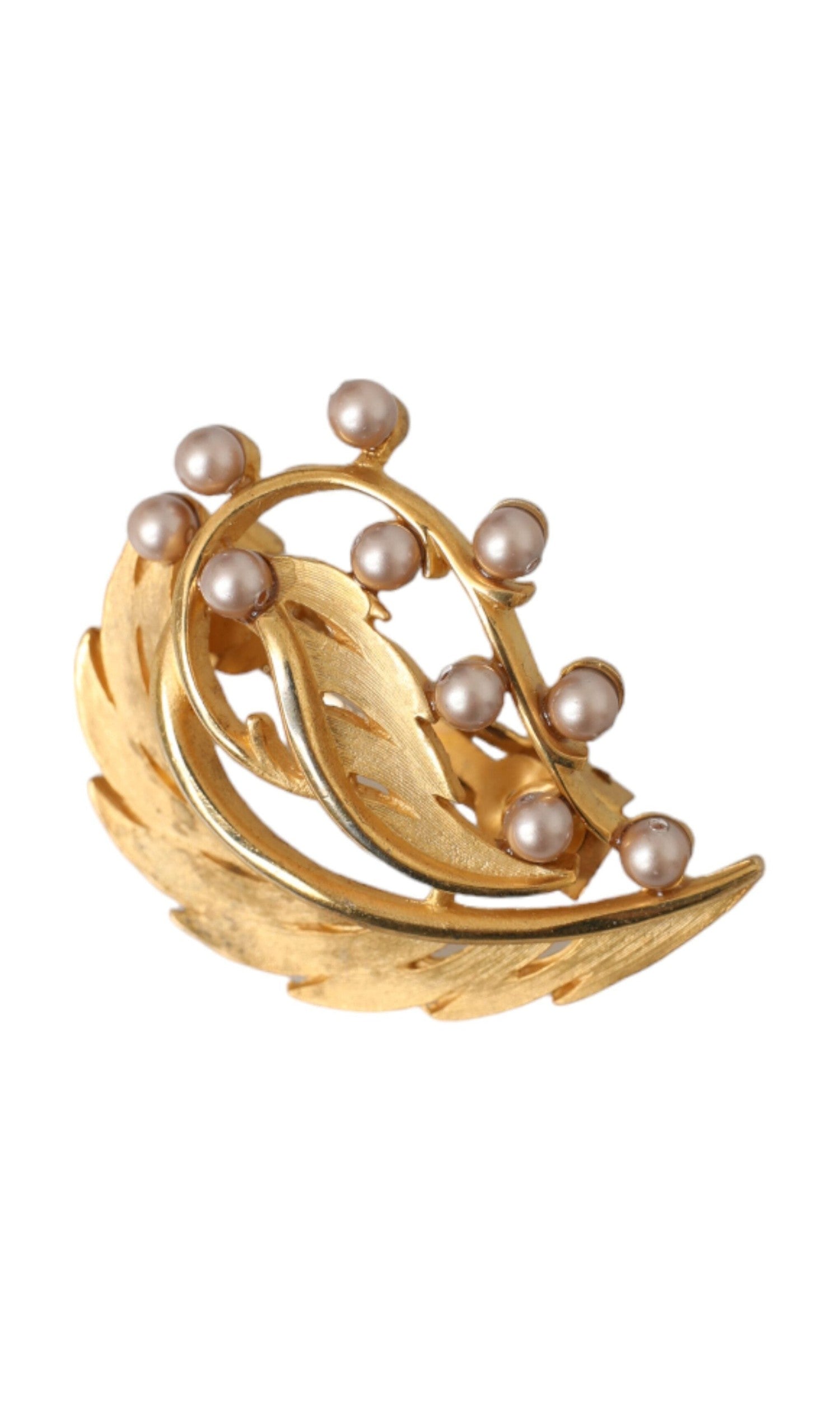 Dolce & Gabbana Brass Leaf Embellished Jewelry Brooch Hair Gold Pin Glam Steals