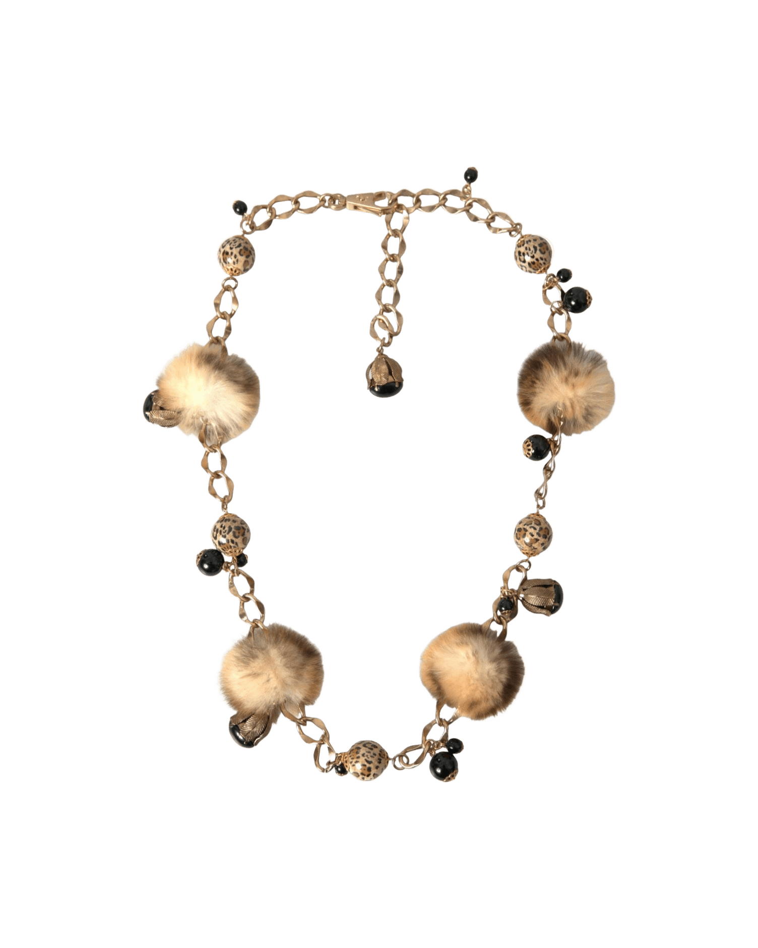 Dolce & Gabbana Gold Brass Leopard Fur Pearl Collier Chain Belt Belts