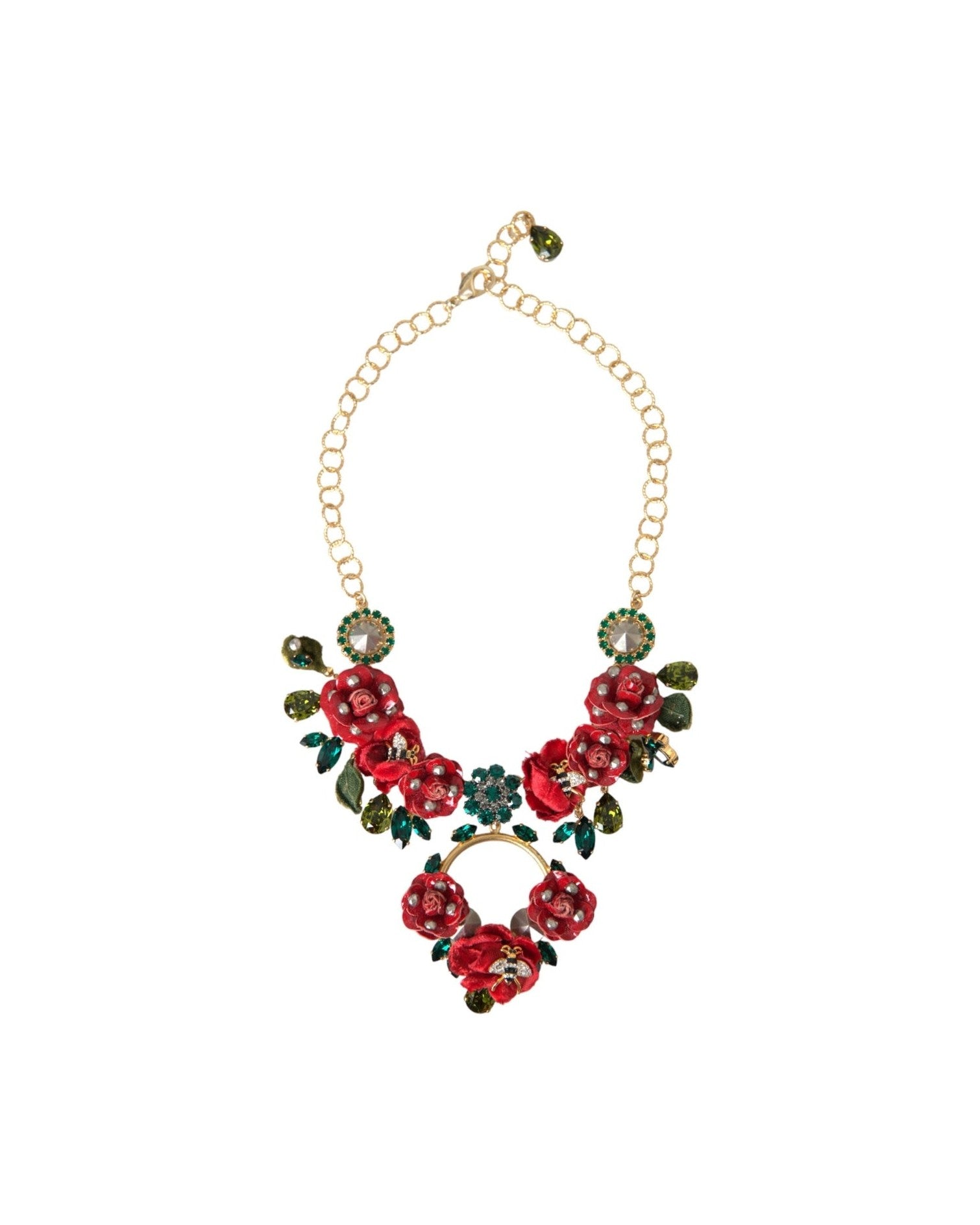 Dolce & Gabbana Brass Link Chain Rosepetal Crystal Pendant Gold Necklace Glam Steals