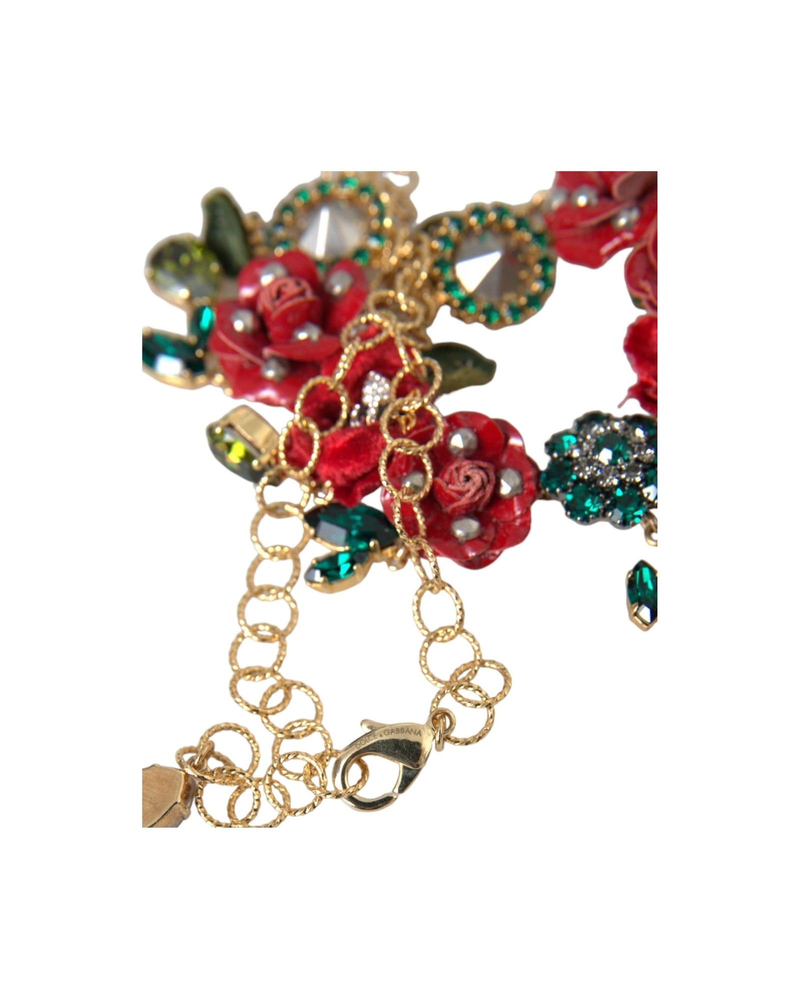 Dolce & Gabbana Brass Link Chain Rosepetal Crystal Pendant Gold Necklace Glam Steals