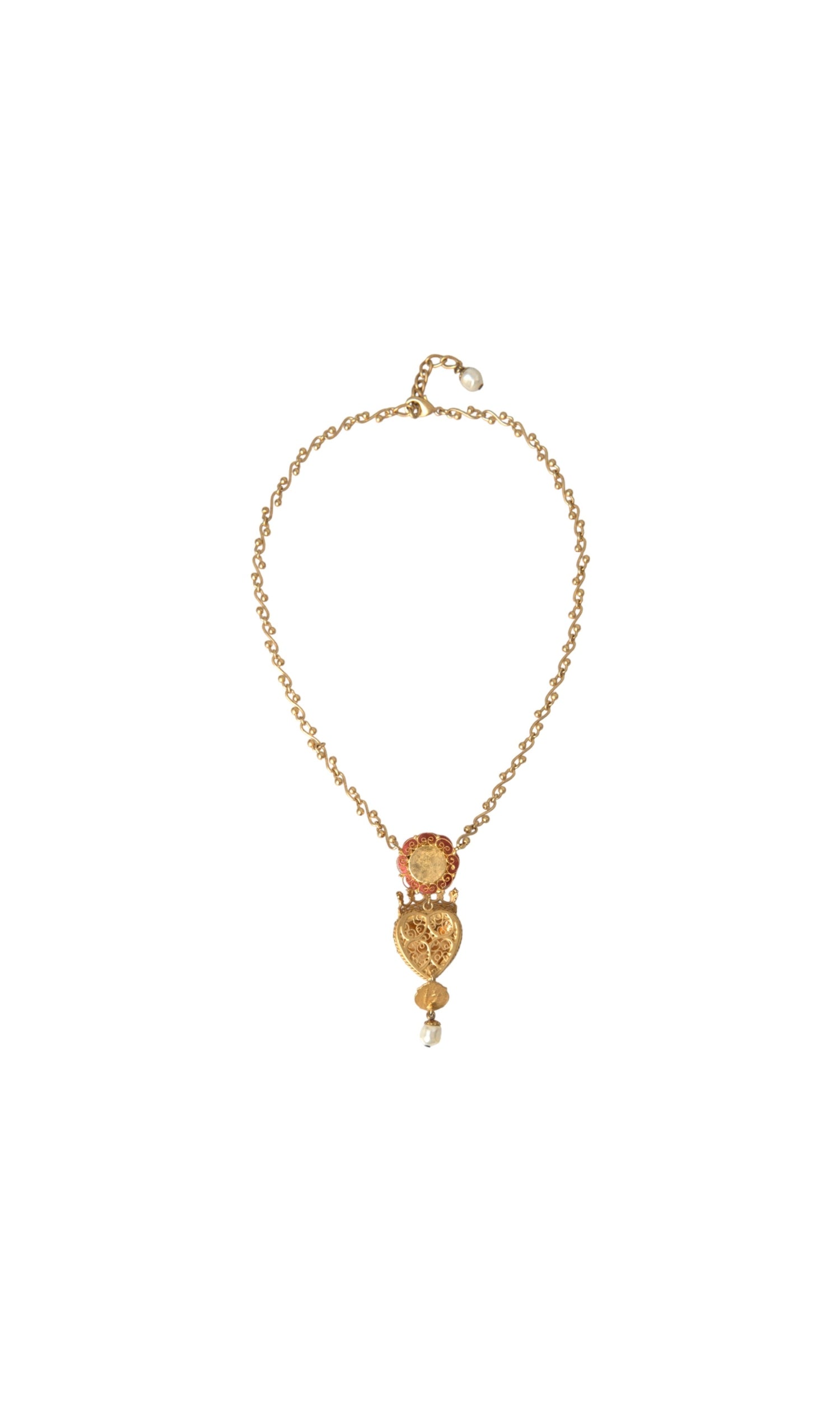 Dolce & Gabbana Brasschain Sacred Heart Rose Crystal Charm Gold Necklace Glam Steals