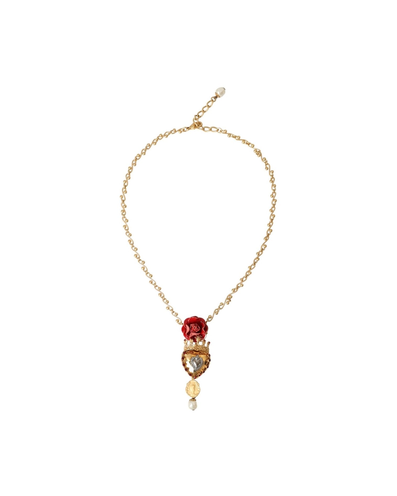 Dolce & Gabbana Brasschain Sacred Heart Rose Crystal Charm Gold Necklace Glam Steals