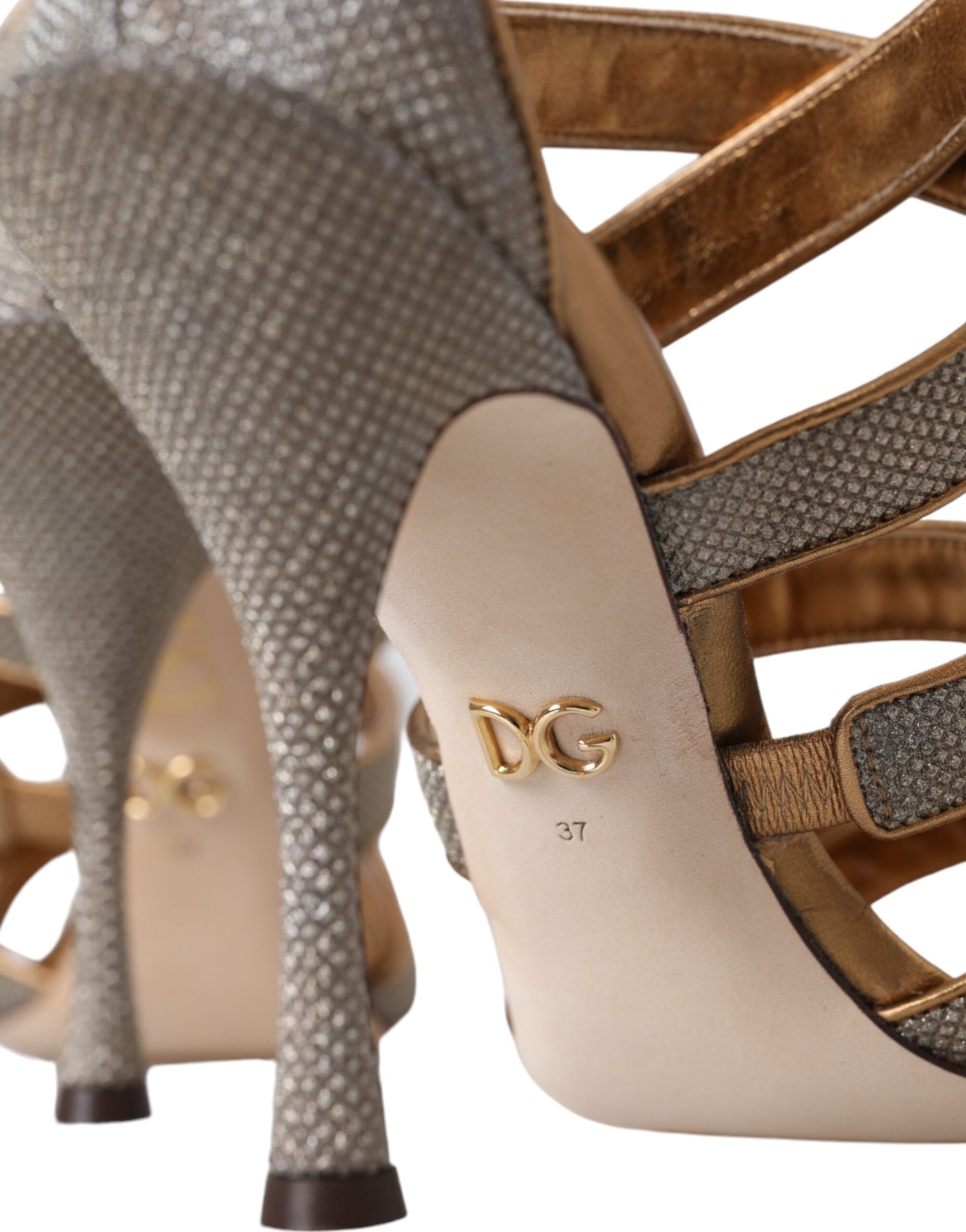 Dolce & Gabbana Bronze Crystal Strap Heels Sandals Shoes Glam Steals