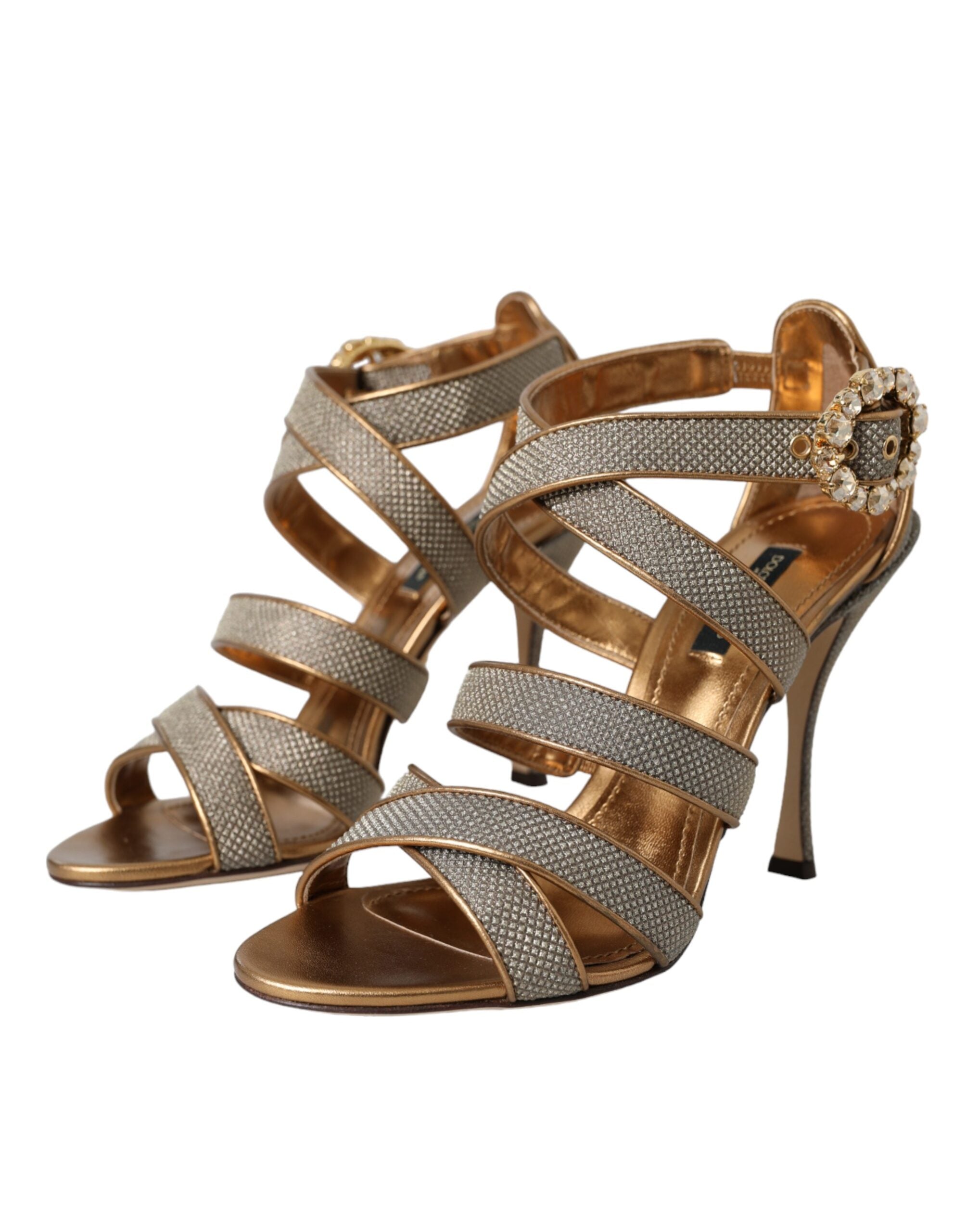 Dolce & Gabbana Bronze Crystal Strap Heels Sandals Shoes Glam Steals
