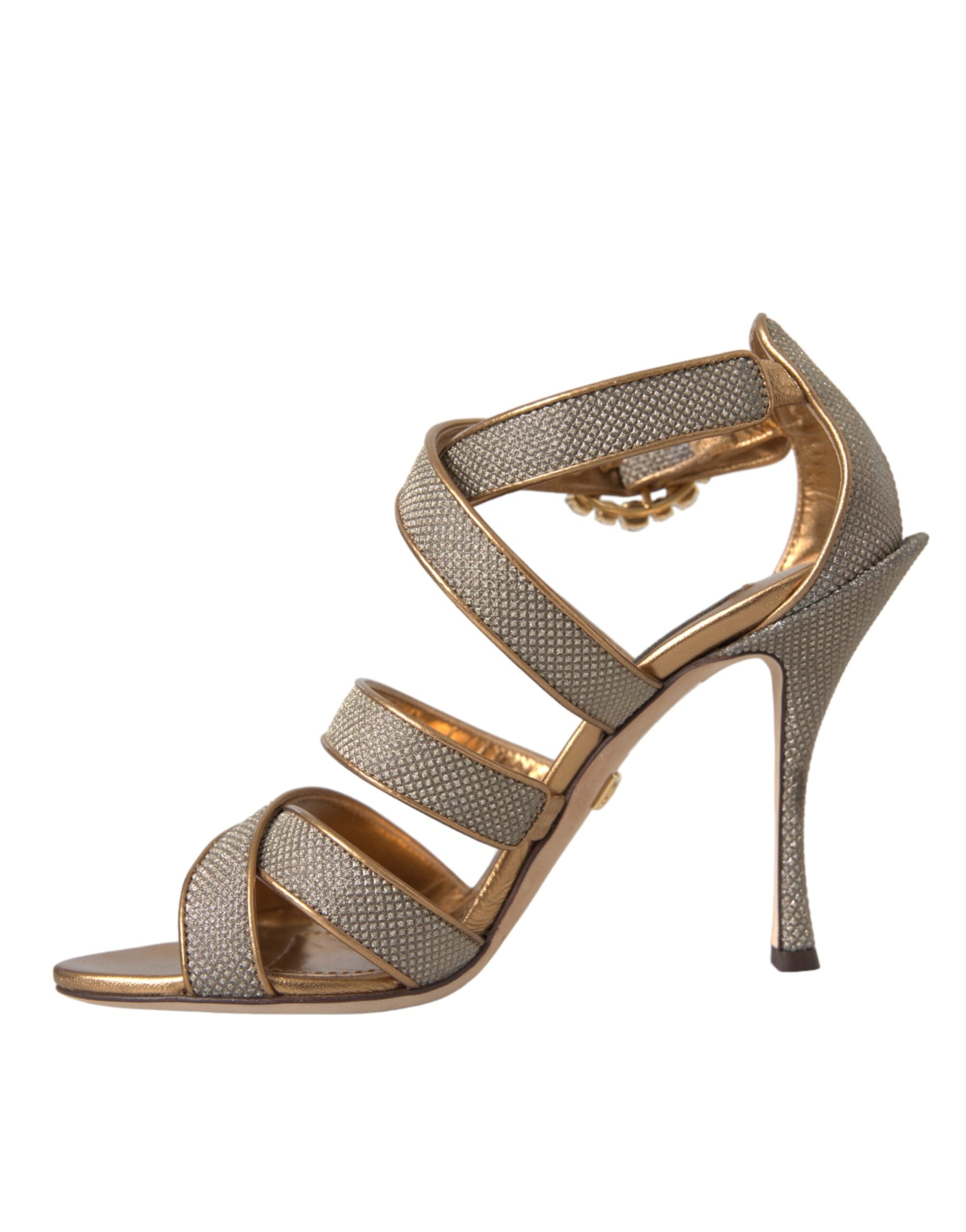 Dolce & Gabbana Bronze Crystal Strap Heels Sandals Shoes Glam Steals