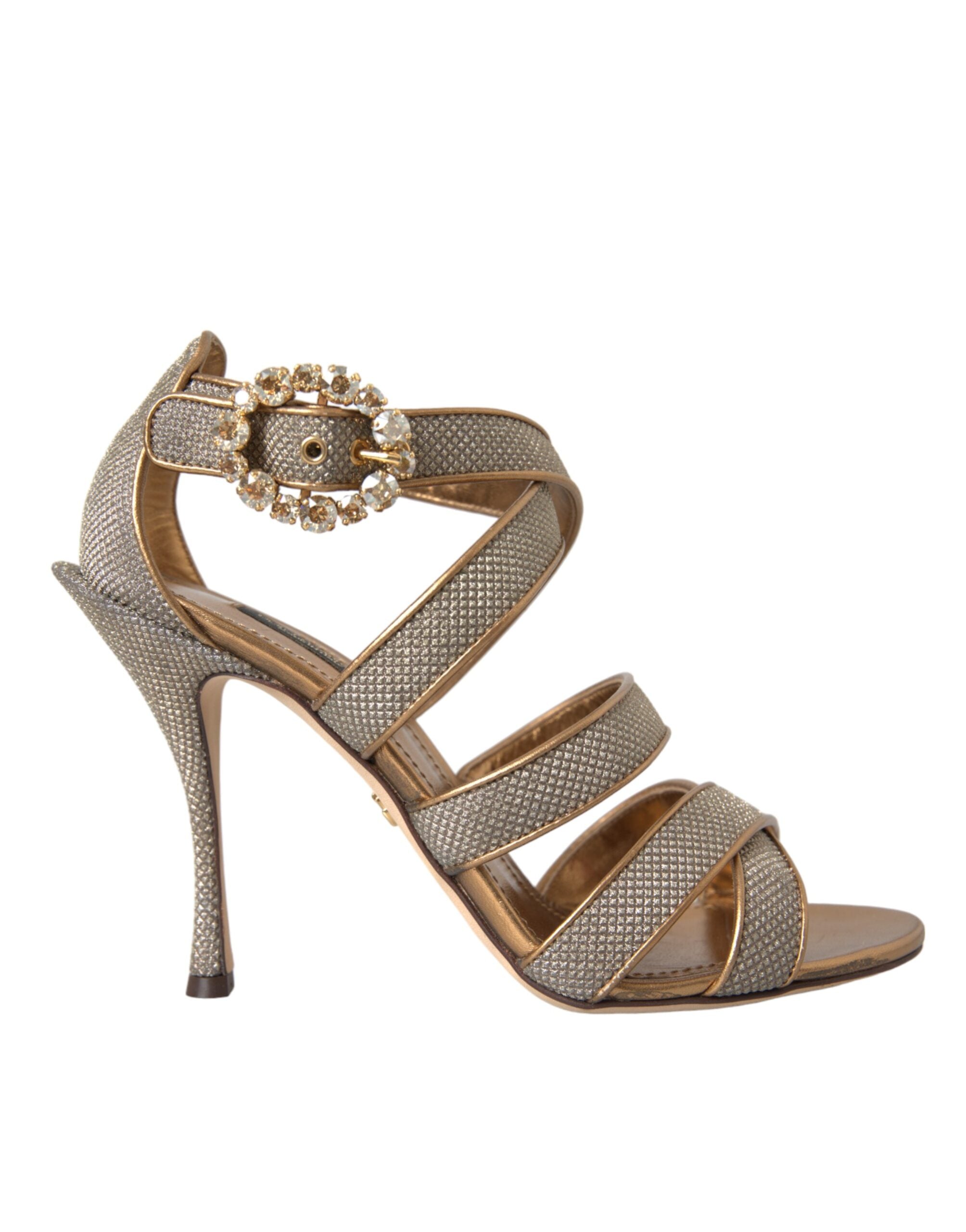 Dolce & Gabbana Bronze Crystal Strap Heels Sandals Shoes Glam Steals