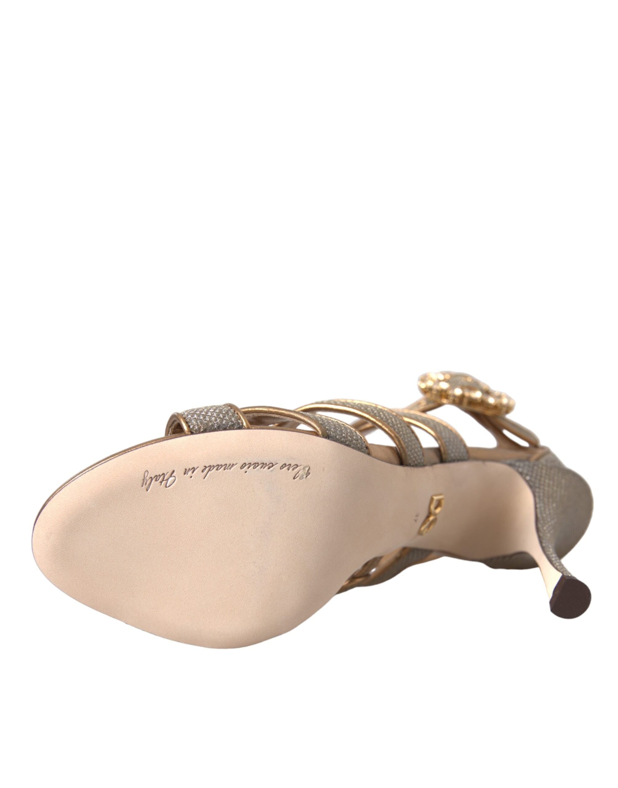 Dolce & Gabbana Bronze Crystal Strap Heels Sandals Shoes Glam Steals