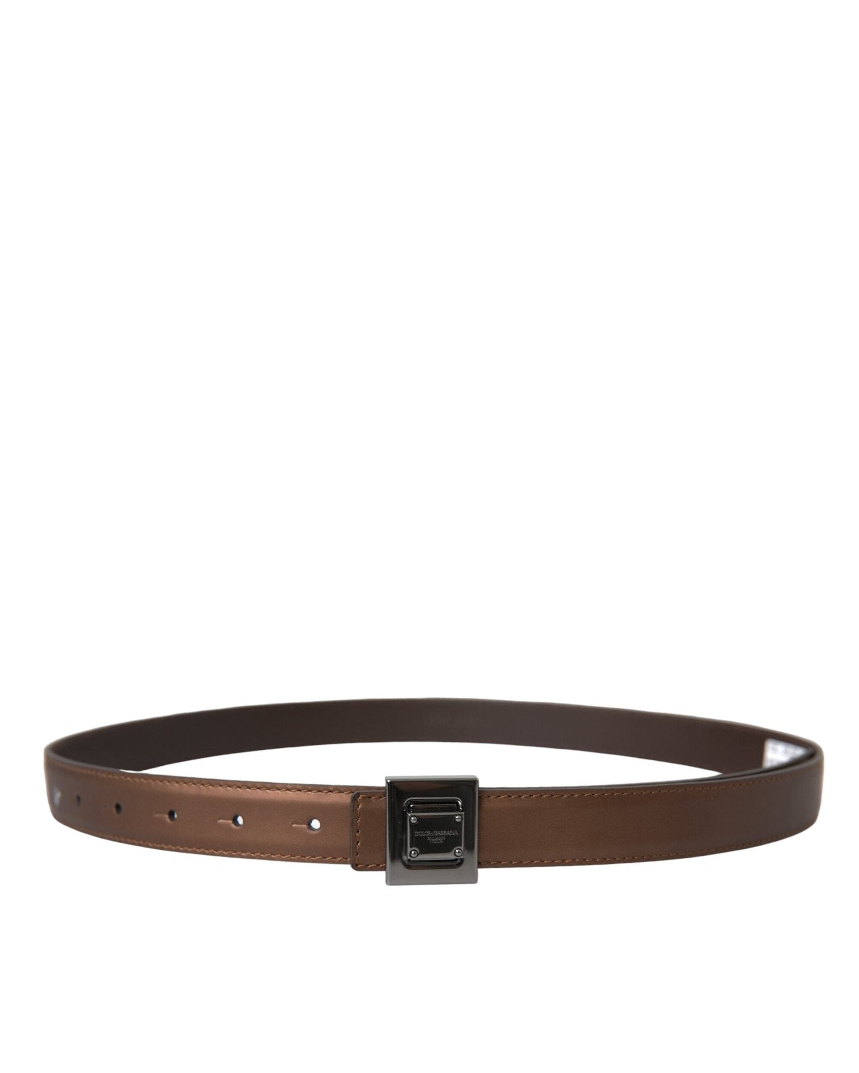 Dolce & Gabbana Bronze Leather Square Metal Buckle Belt Belts