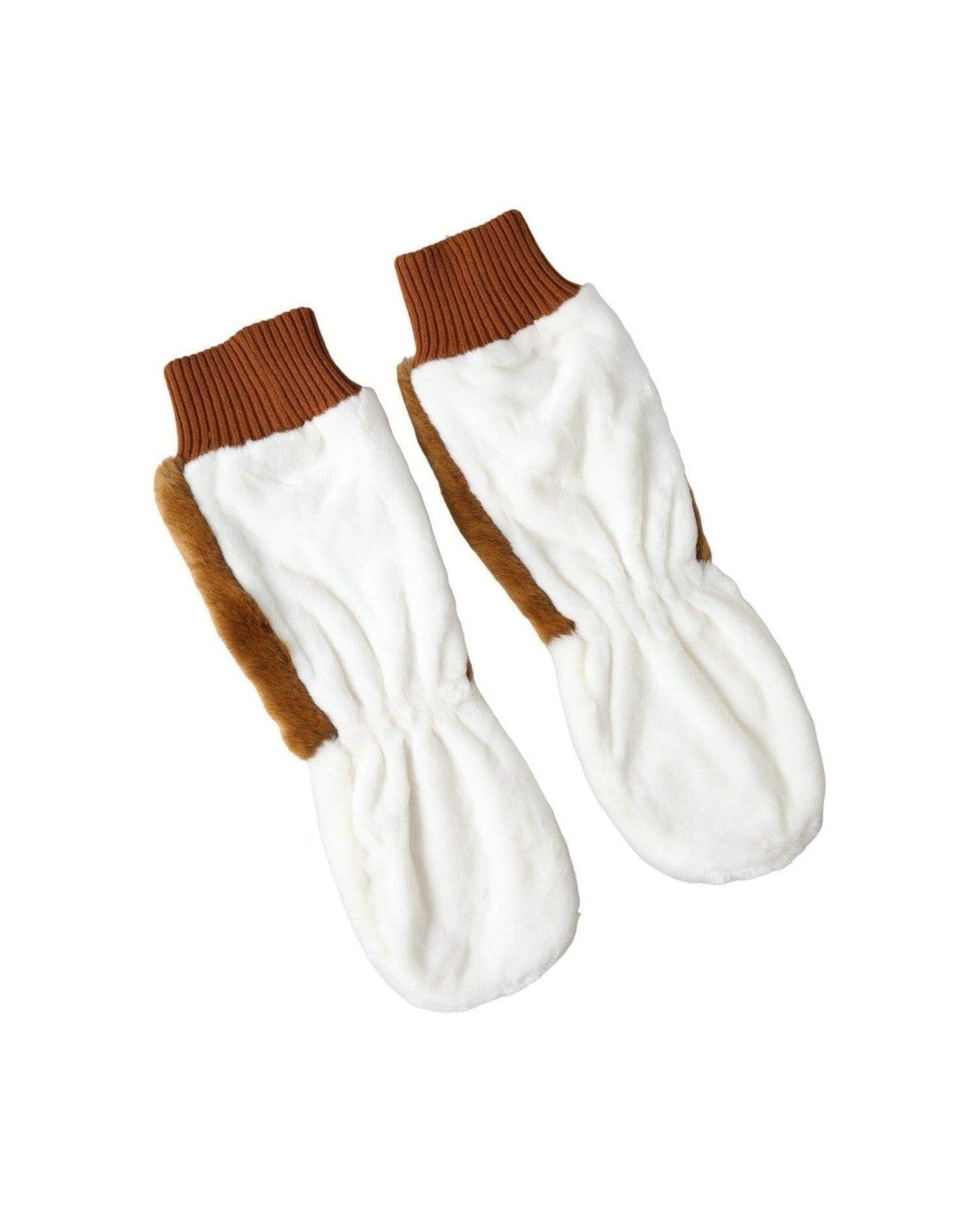 Dolce & Gabbana Acrylic Knitted Fur Mitten Brown White Gloves Glam Steals