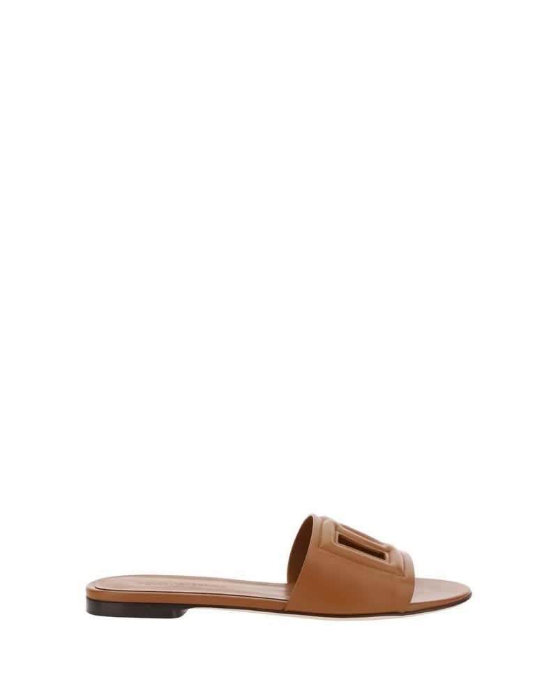 Dolce & Gabbana Brown Calf Leather Bos Taurus Flat Sandals