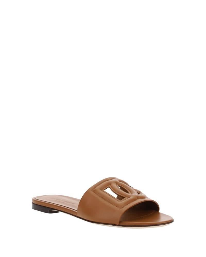Dolce & Gabbana Brown Calf Leather Bos Taurus Flat Sandals