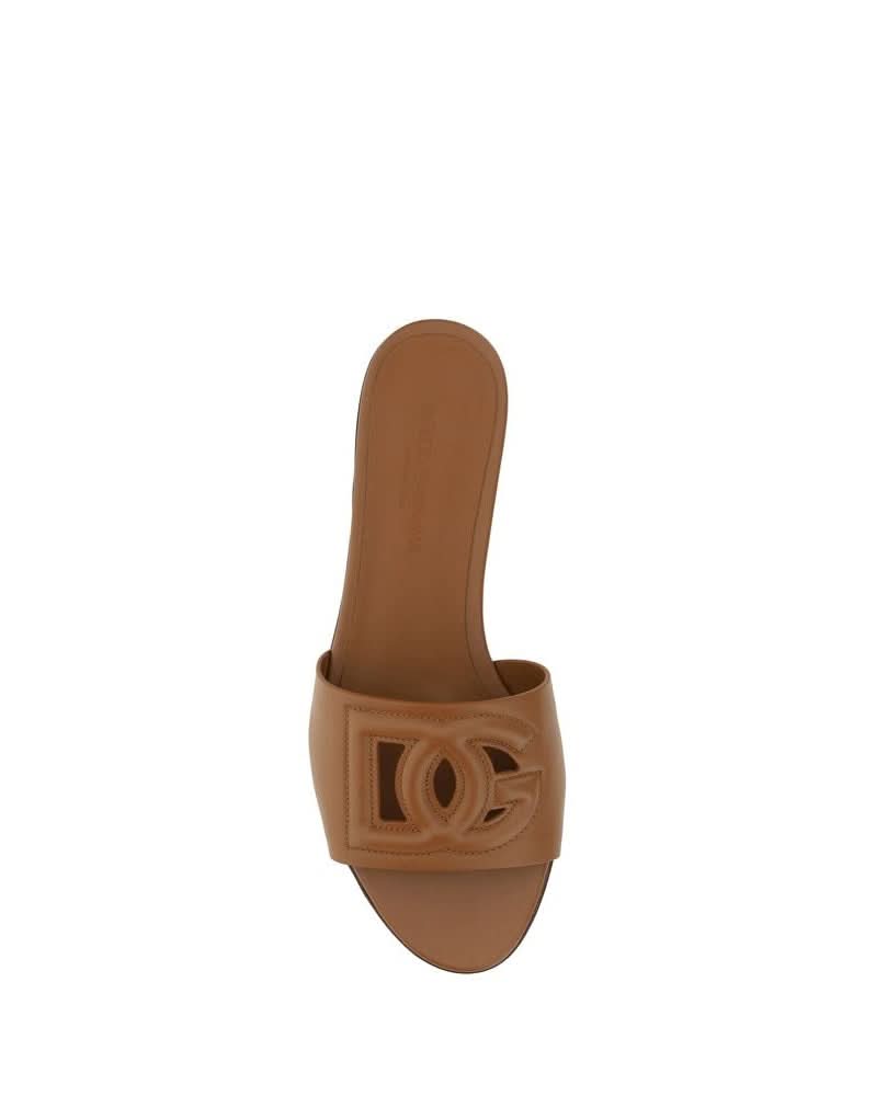 Dolce & Gabbana Brown Calf Leather Bos Taurus Flat Sandals