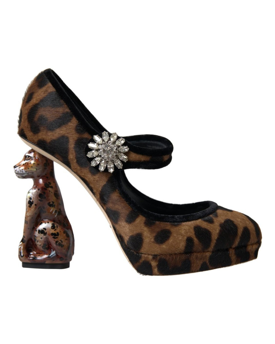 Dolce & Gabbana Brown Calf Leopard Heel Mary Jane Pump Shoes Heels