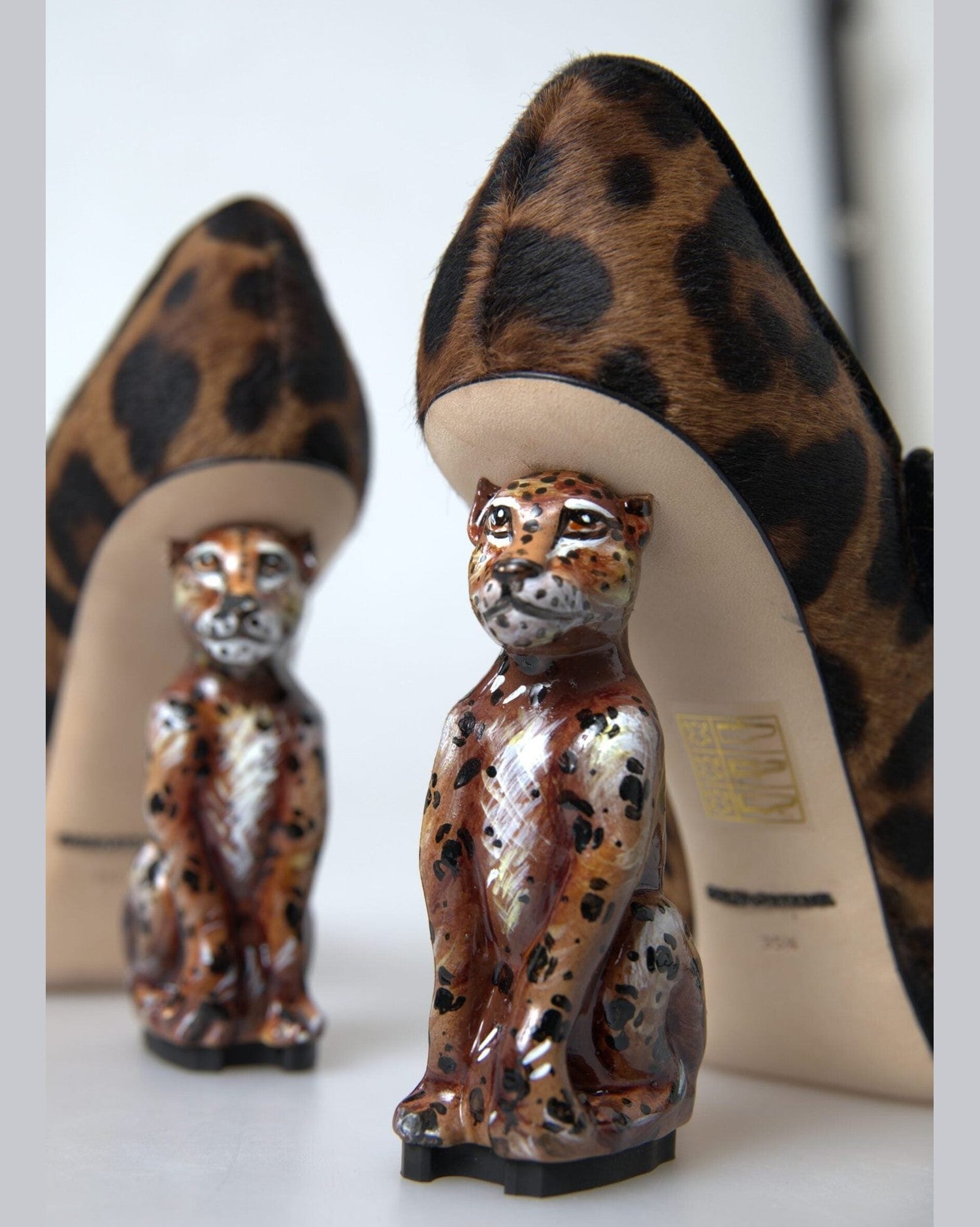 Dolce & Gabbana Brown Calf Leopard Heel Mary Jane Pump Shoes Heels