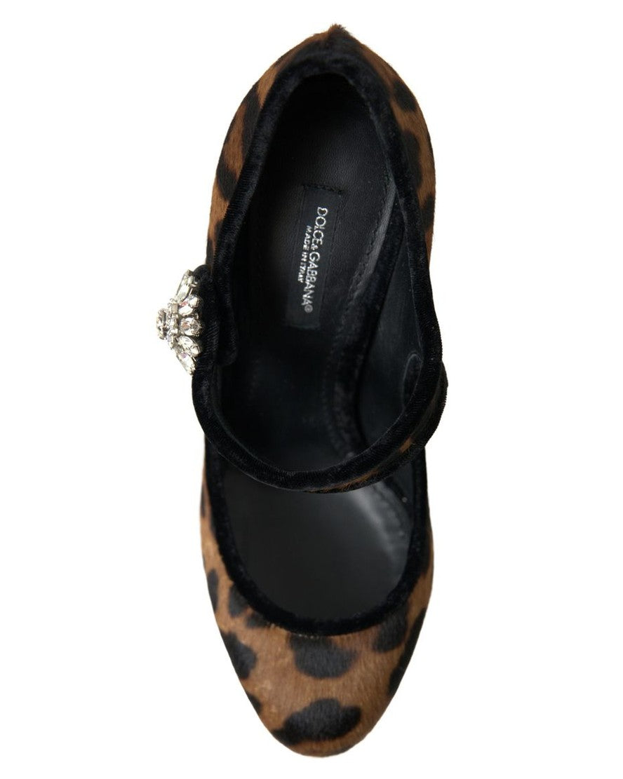 Dolce & Gabbana Brown Calf Leopard Heel Mary Jane Pump Shoes Heels