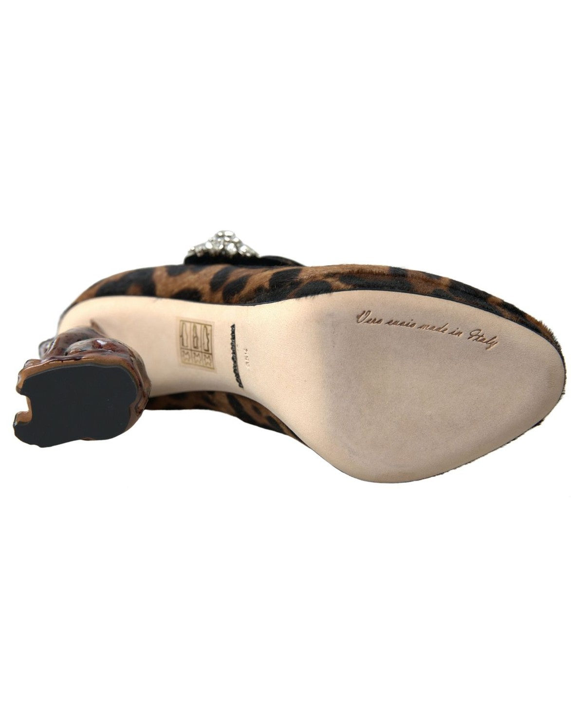 Dolce & Gabbana Brown Calf Leopard Heel Mary Jane Pump Shoes Heels