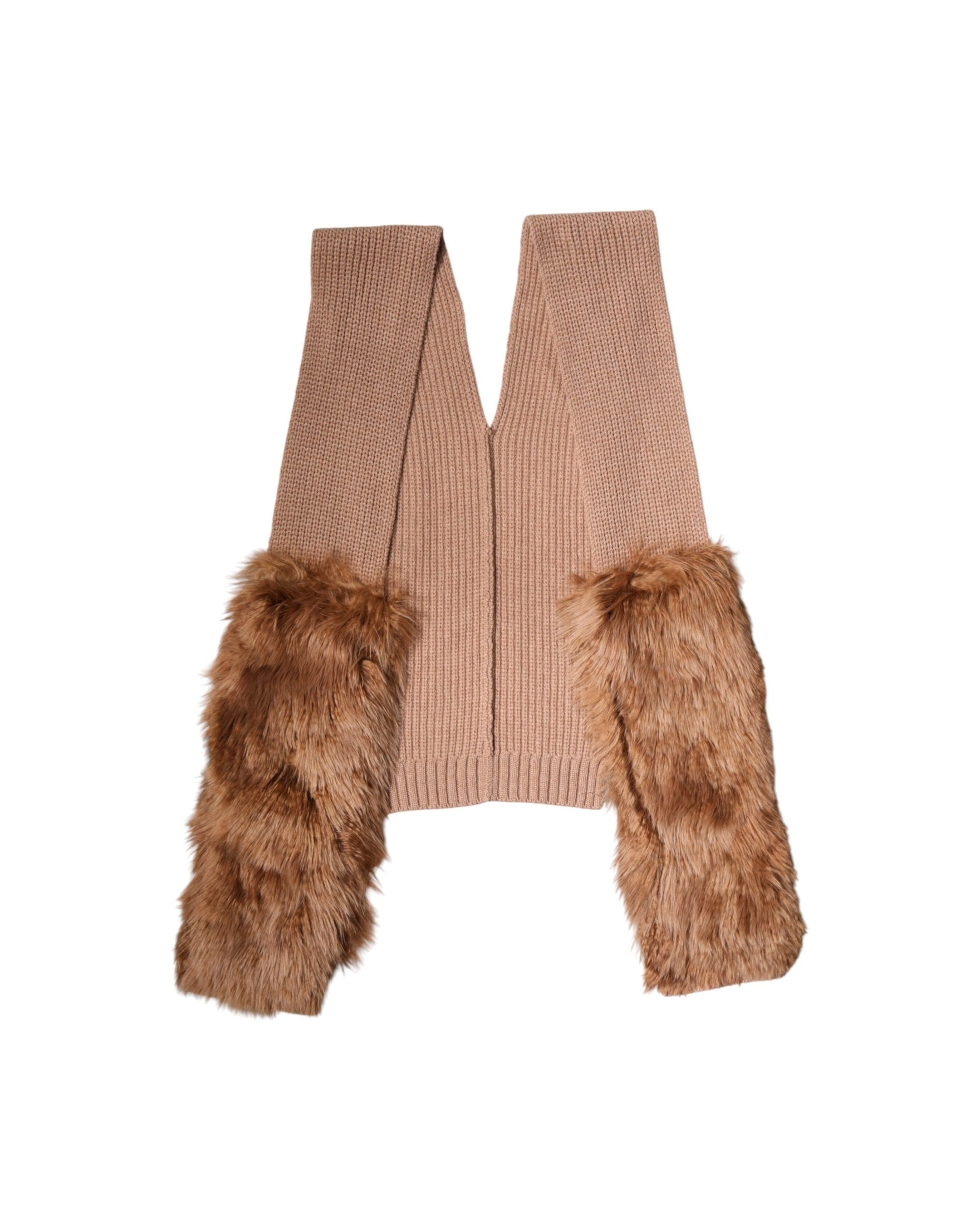 Dolce & Gabbana Brown Cashmere Knitted Fur Shawl Scarf Glam Steals
