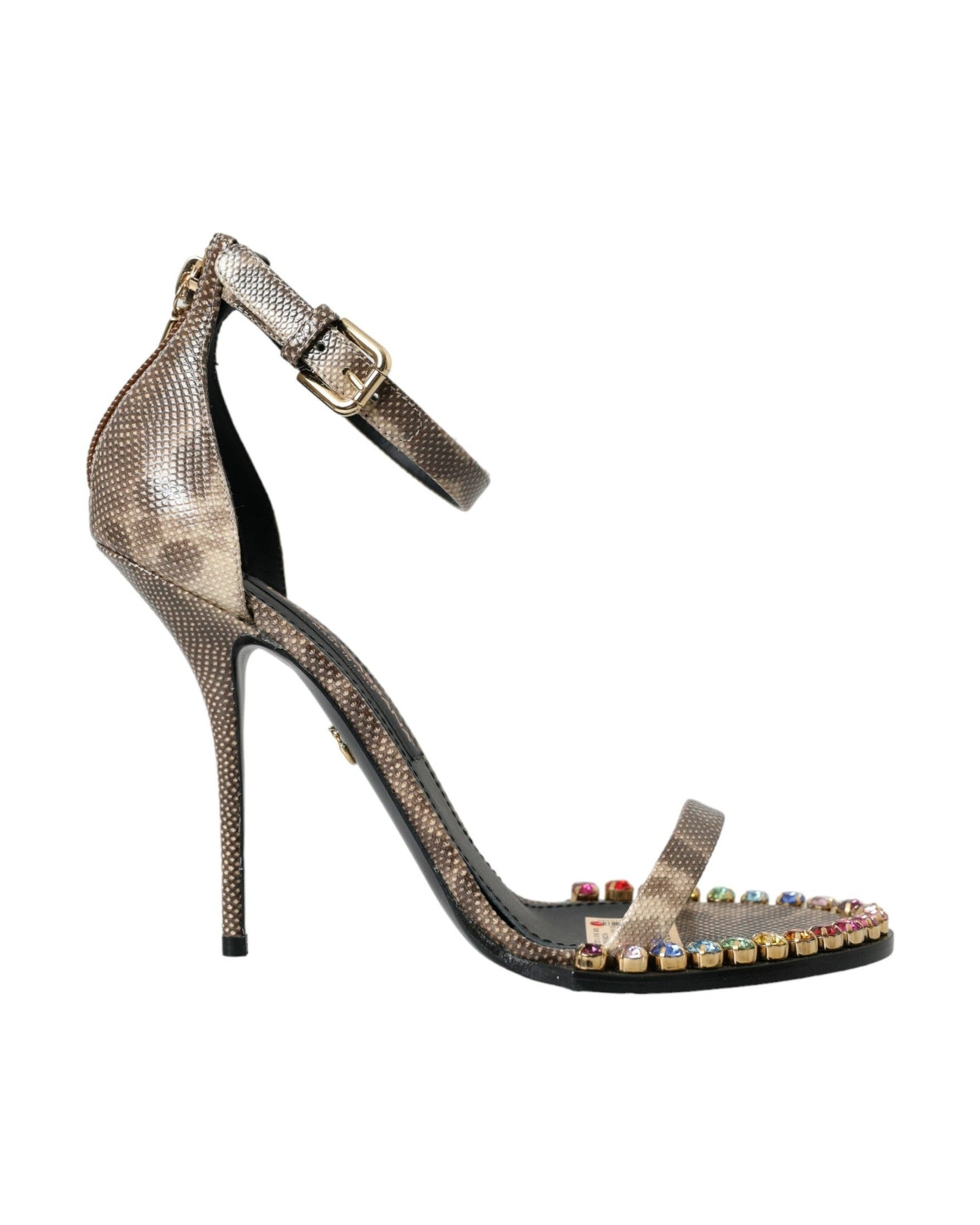 Dolce & Gabbana Brown Exotic Leather Crystal Sandals Shoes Glam Steals
