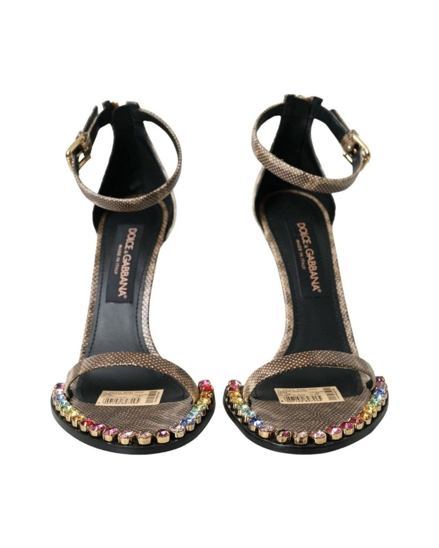 Dolce & Gabbana Brown Exotic Leather Crystal Sandals Shoes Glam Steals