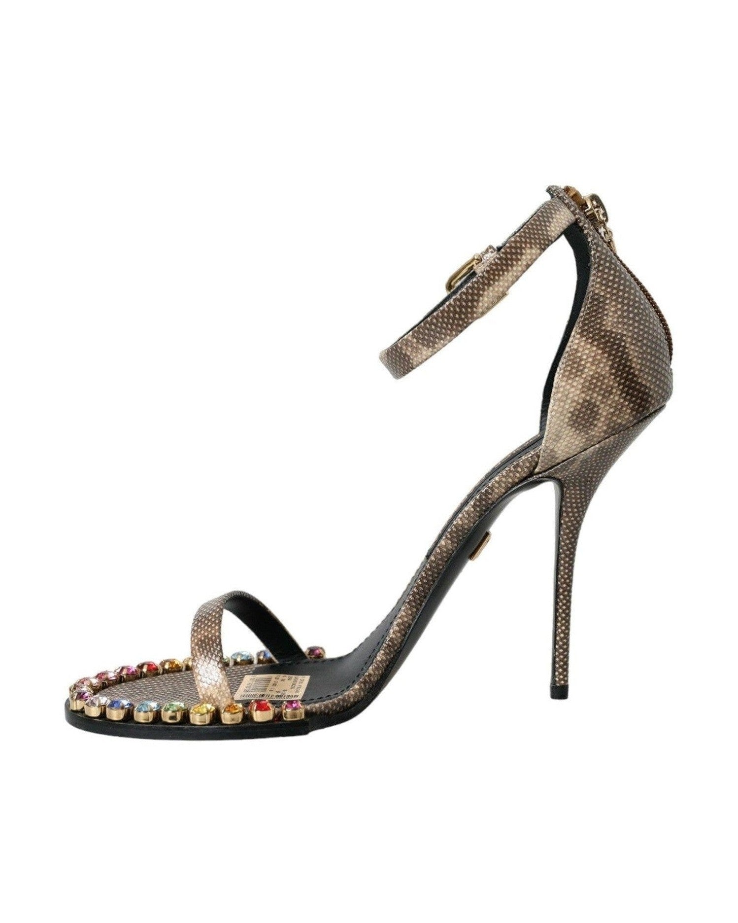 Dolce & Gabbana Brown Exotic Leather Crystal Sandals Shoes Glam Steals