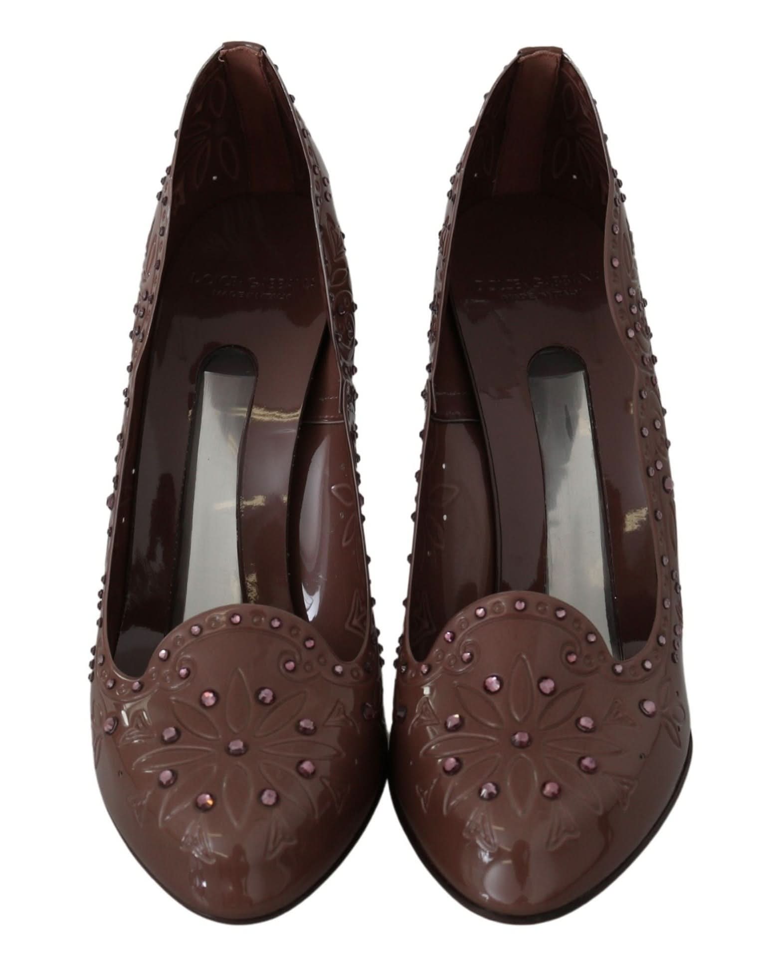 Dolce & Gabbana Brown Floral Crystal Cinderella Heels Heels