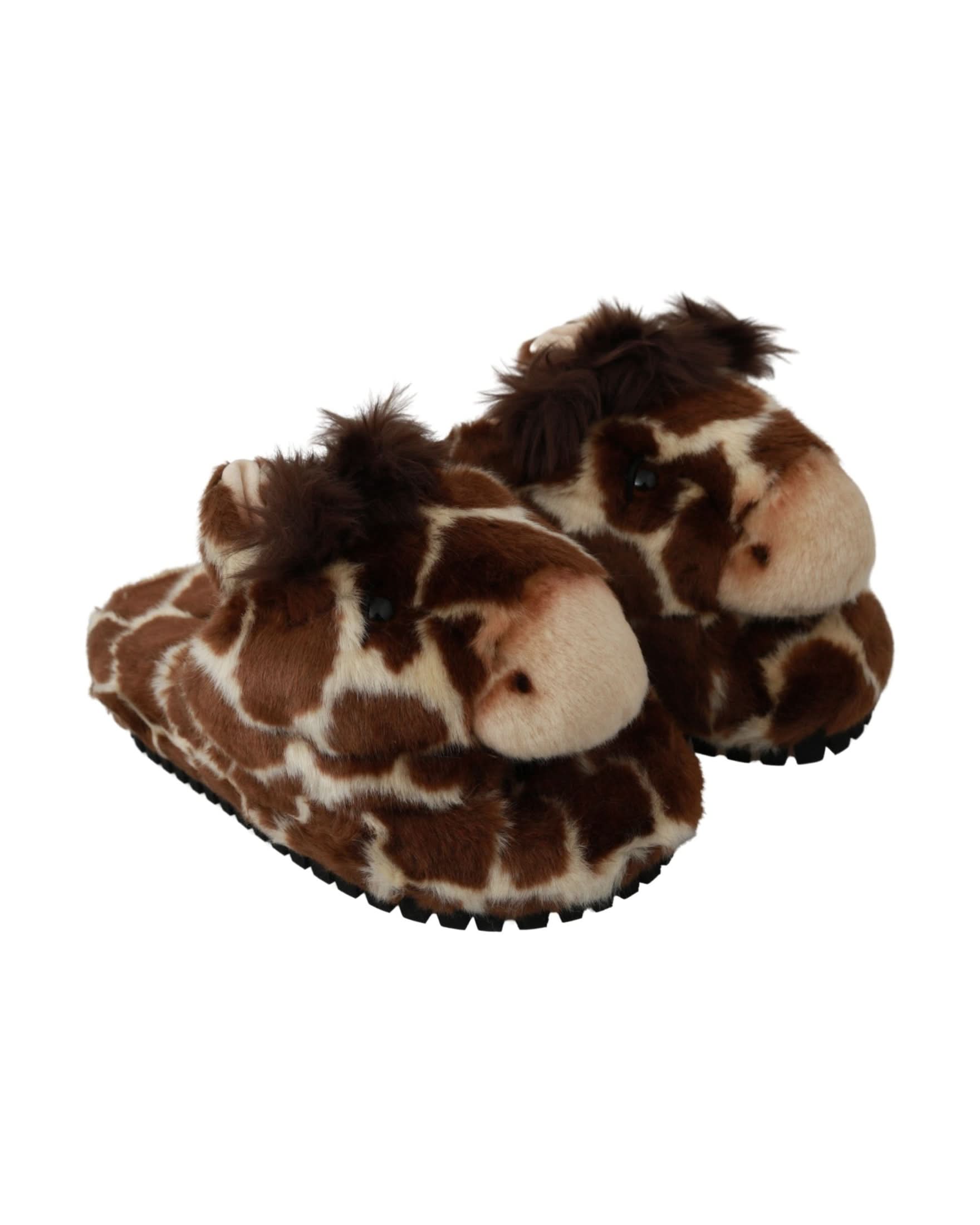 Dolce & Gabbana Brown Giraffe Slippers Flats Sandals Shoes Flats