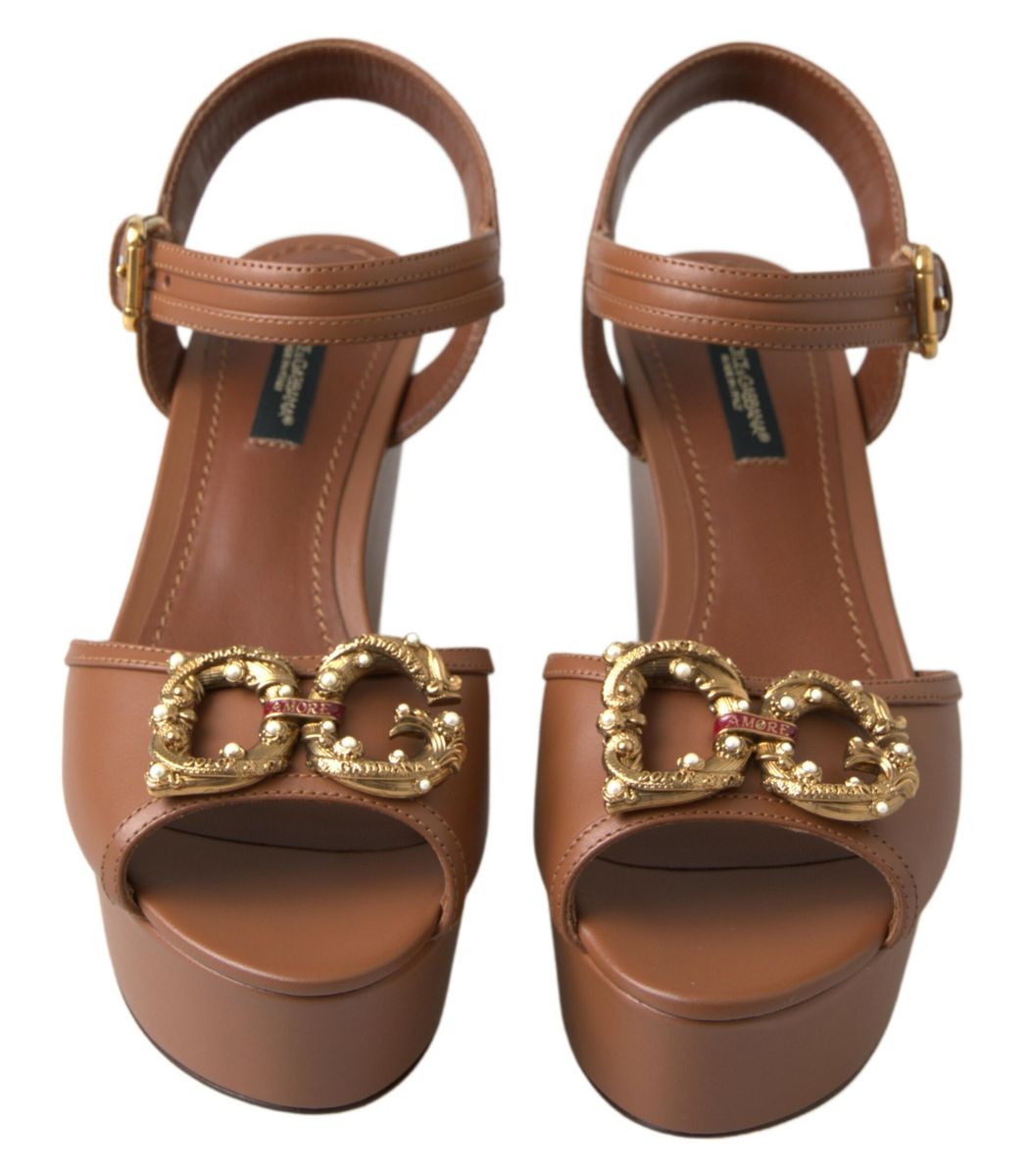 Dolce & Gabbana Brown Leather Amore Wedges Sandals Glam Steals