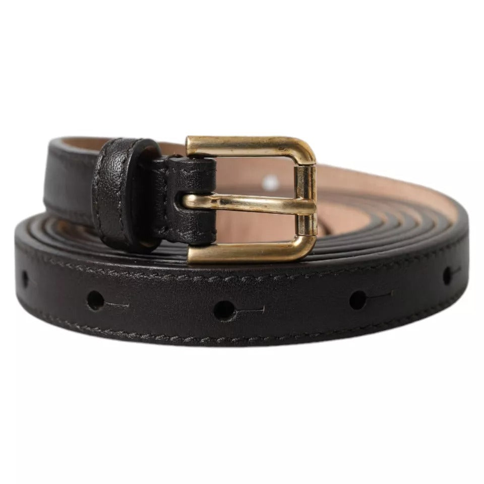 Dolce & Gabbana Brown Leather Dark Gold Metal Buckle Belt Glam Steals