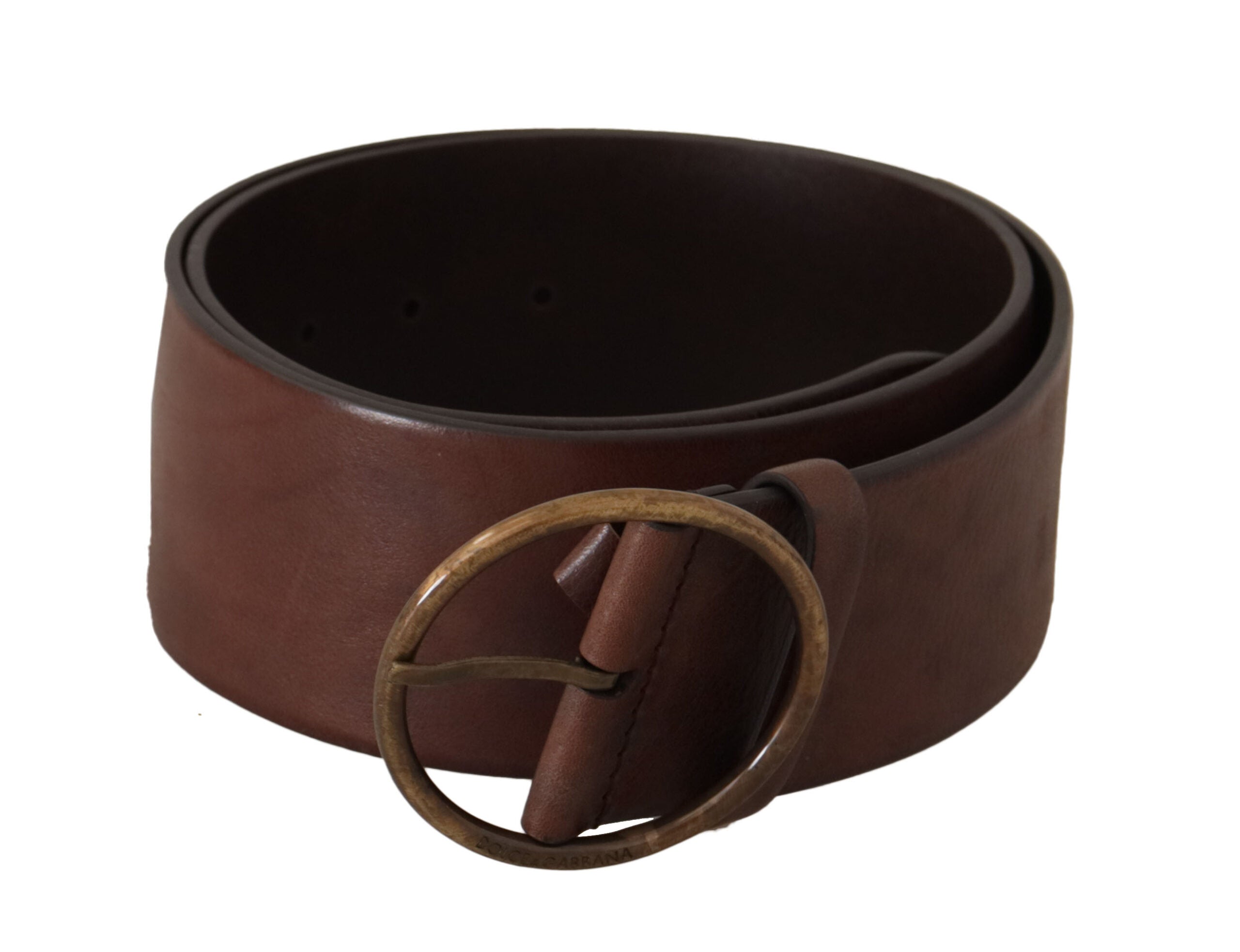 Dolce & Gabbana Brown Leather Dark Wide Waist Metal Round Buckle Belt Glam Steals