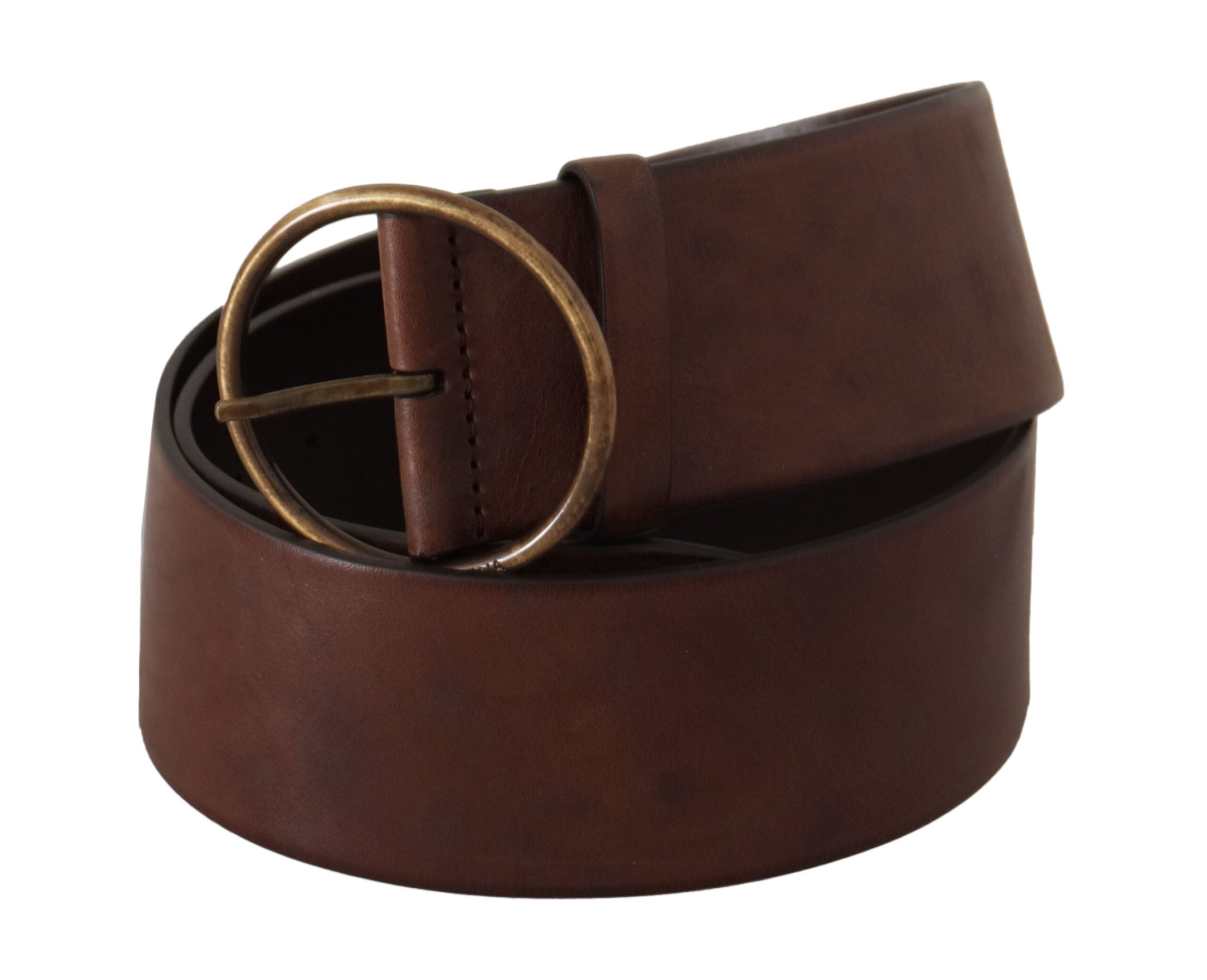 Dolce & Gabbana Brown Leather Dark Wide Waist Metal Round Buckle Belt Glam Steals