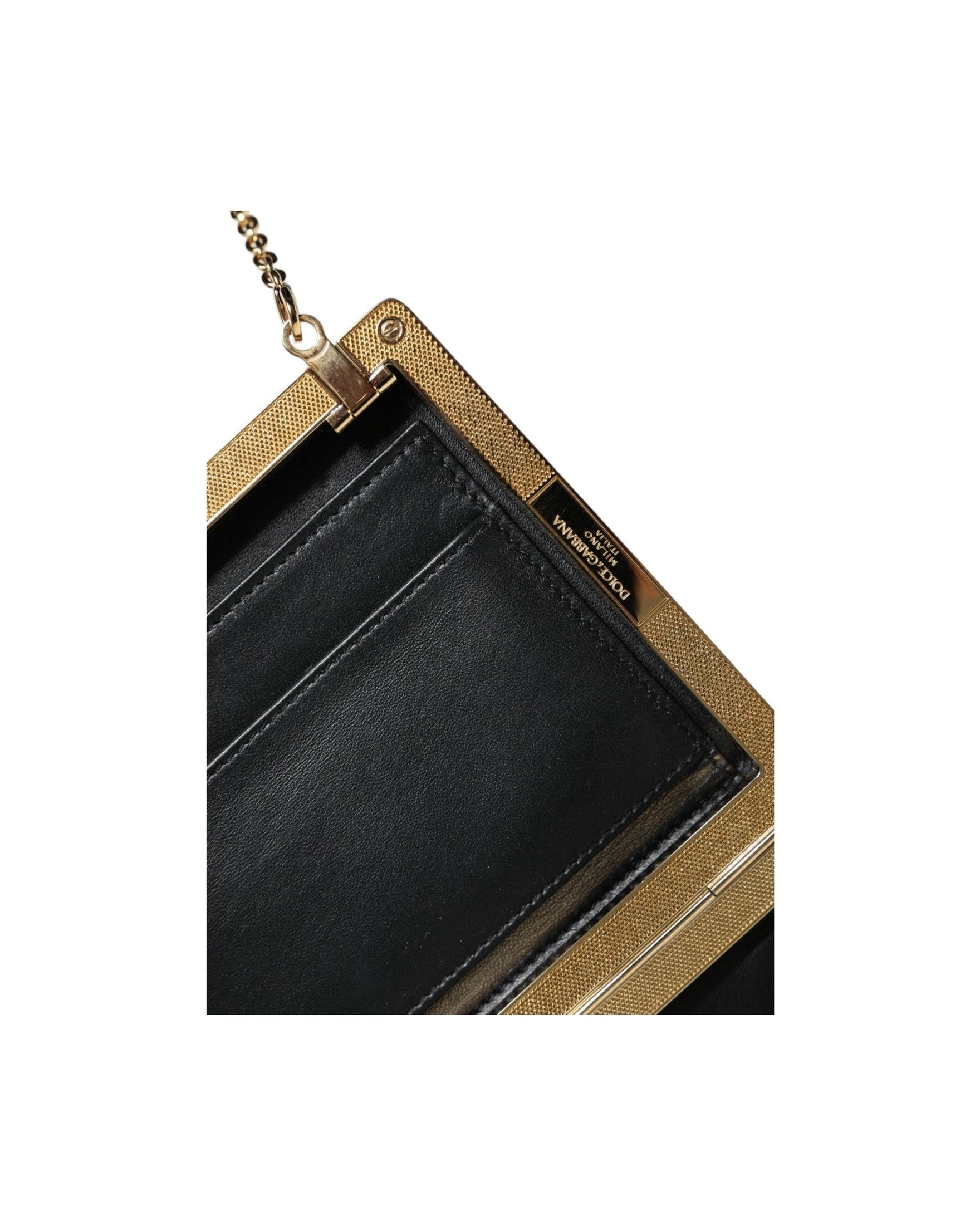 Dolce & Gabbana Leather Frame Clutch Mini Crossbody Brown Gold Bag Glam Steals