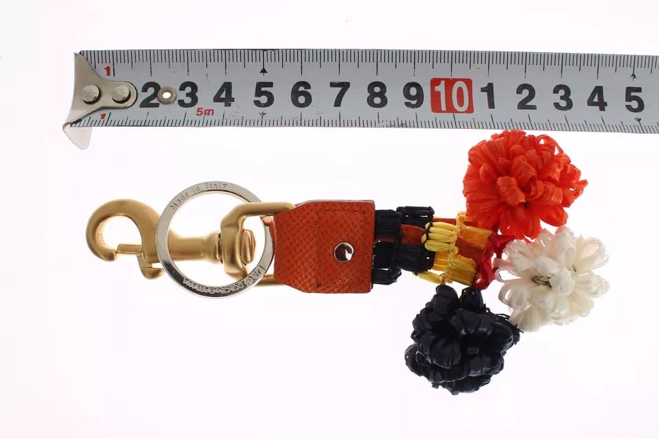 Dolce & Gabbana Brown Leather Gold Raffia Clasp Finder Chain Keyring Glam Steals