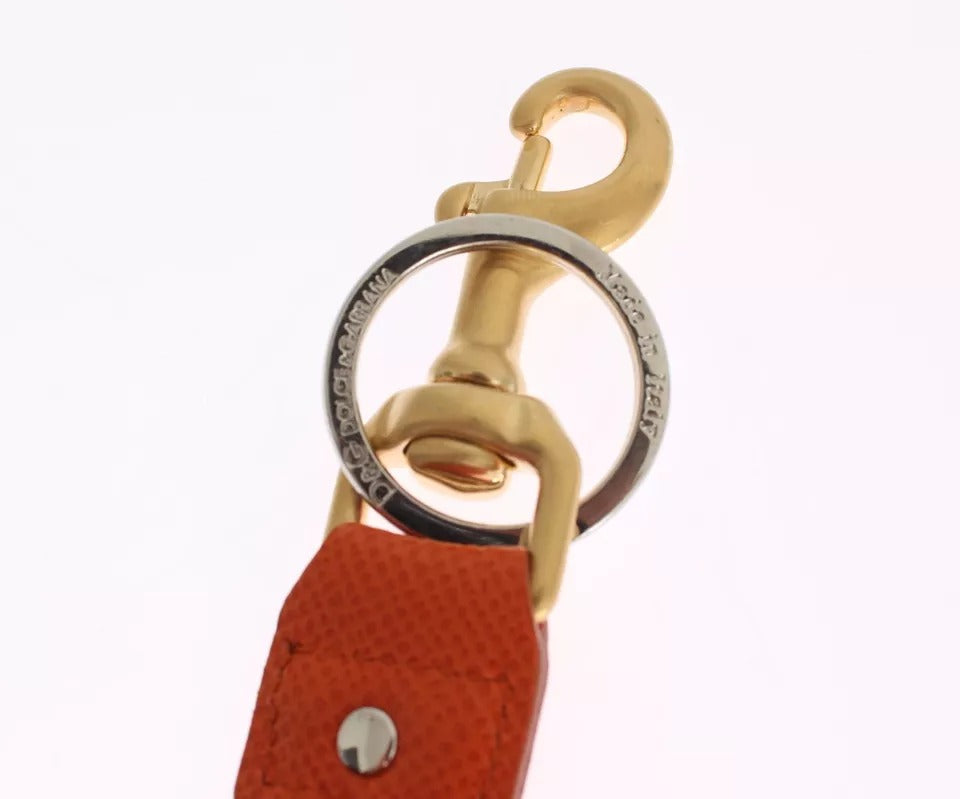 Dolce & Gabbana Brown Leather Gold Raffia Clasp Finder Chain Keyring Glam Steals