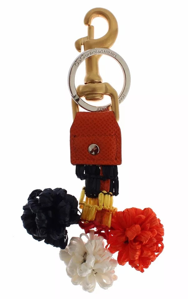 Dolce & Gabbana Brown Leather Gold Raffia Clasp Finder Chain Keyring Glam Steals