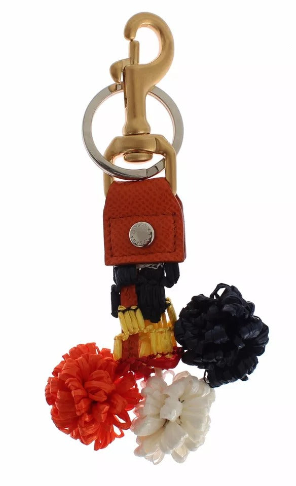 Dolce & Gabbana Brown Leather Gold Raffia Clasp Finder Chain Keyring Glam Steals