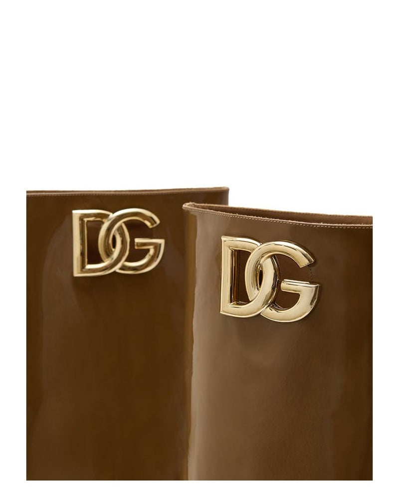 Dolce & Gabbana Brown Leather High Heel Boots Glam Steals