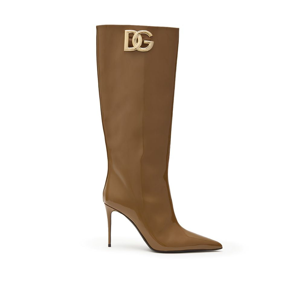 Dolce & Gabbana Brown Leather High Heel Boots Glam Steals