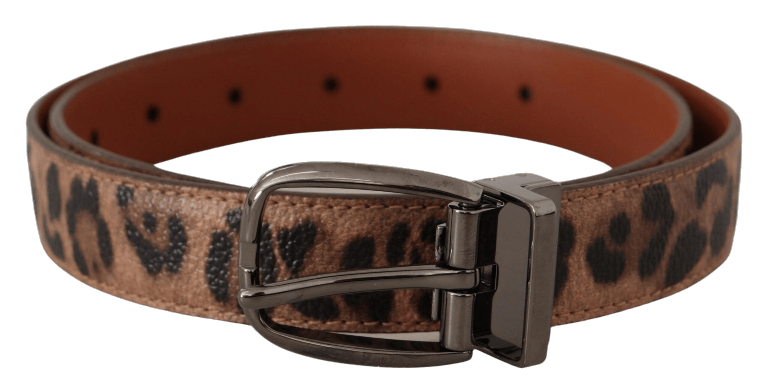 Dolce & Gabbana Brown Leather Leopard Embossed Buckle Belt Glam Steals