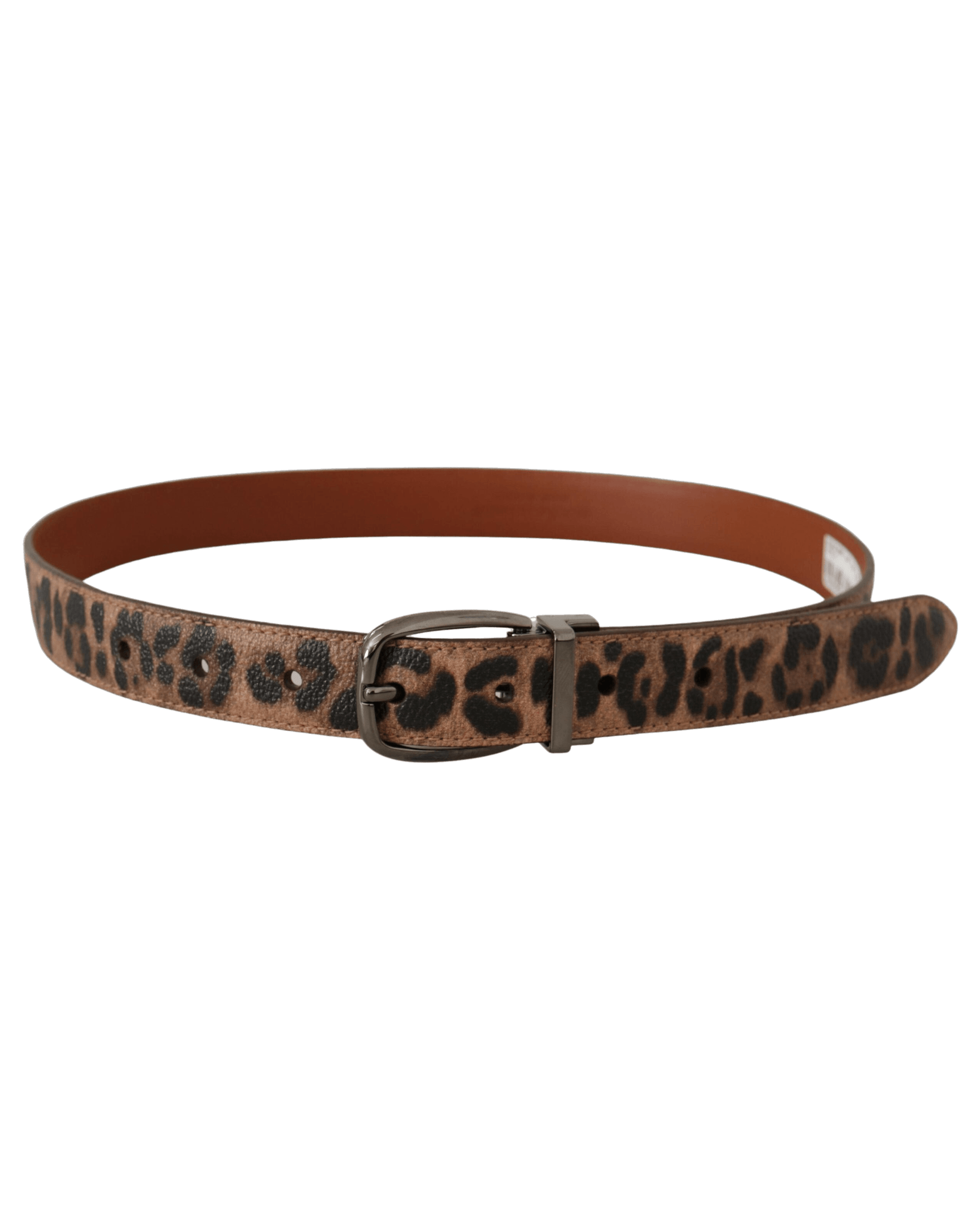 Dolce & Gabbana Brown Leather Leopard Embossed Buckle Belt Belts