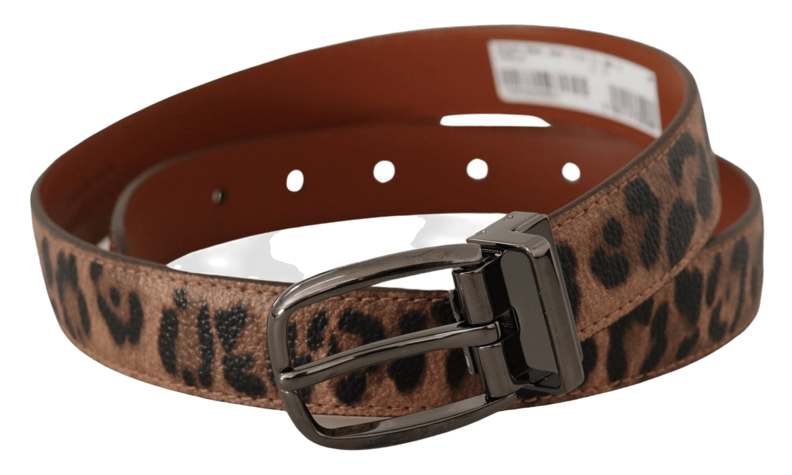 Dolce & Gabbana Brown Leather Leopard Embossed Buckle Belt Glam Steals